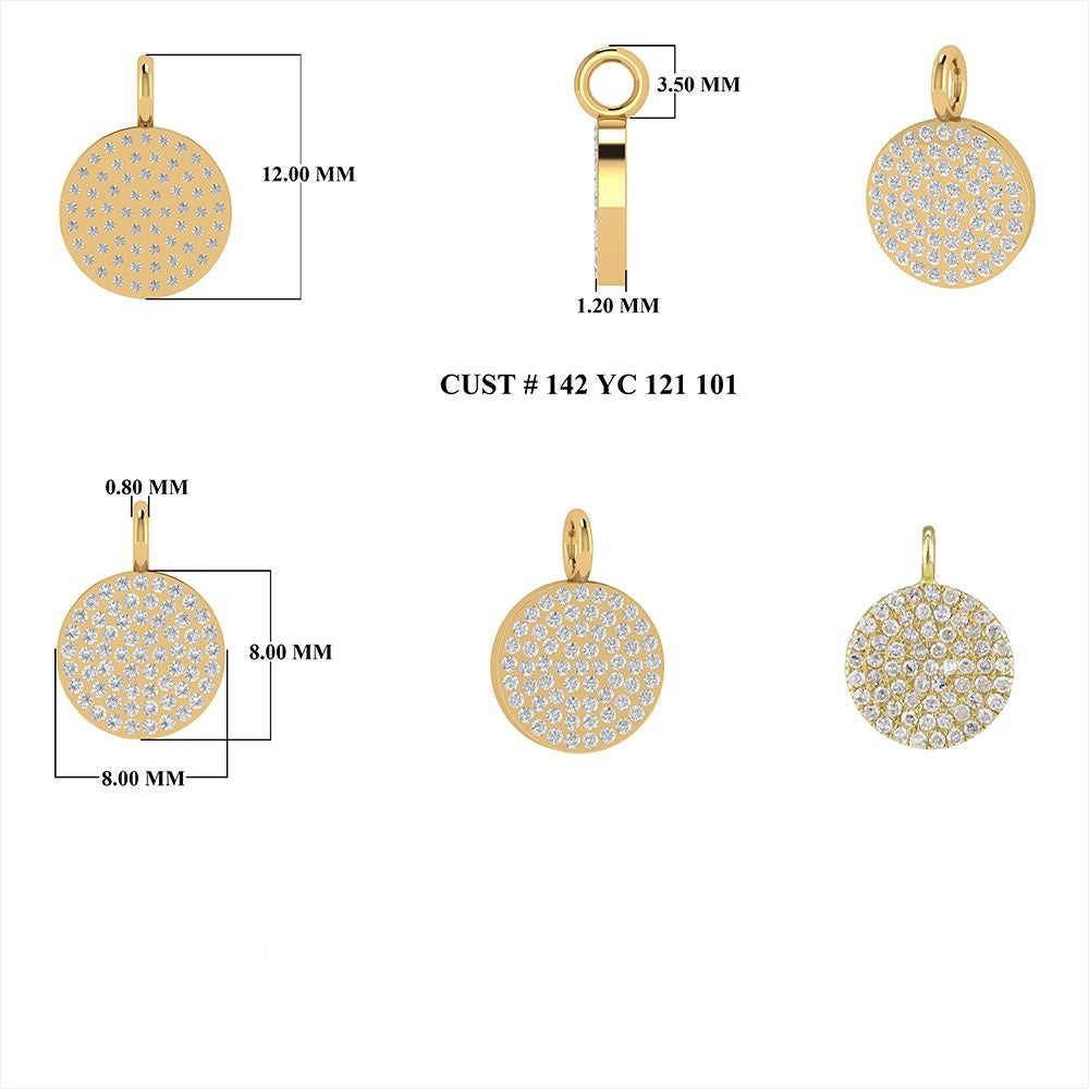 Diamond & Gold Round Disc charm 3.50mm