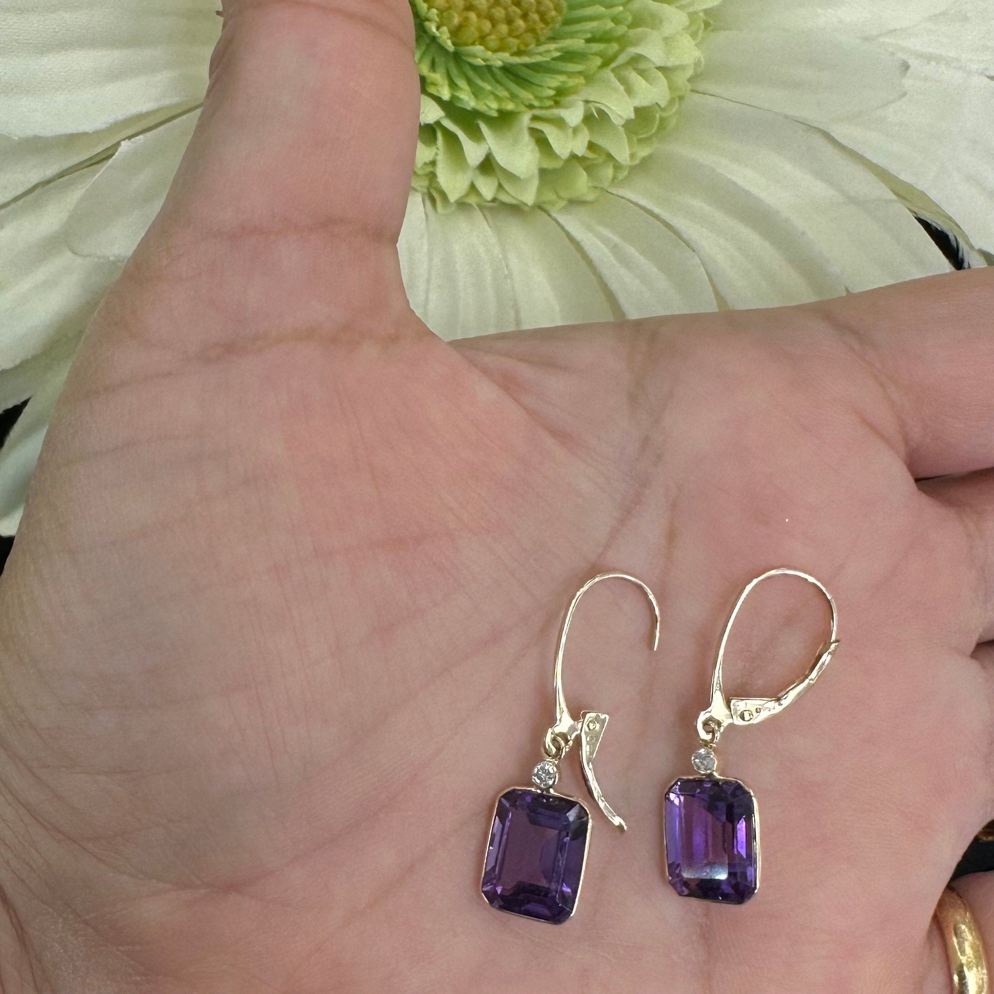 Diamond & Amethyst Leverback Earring