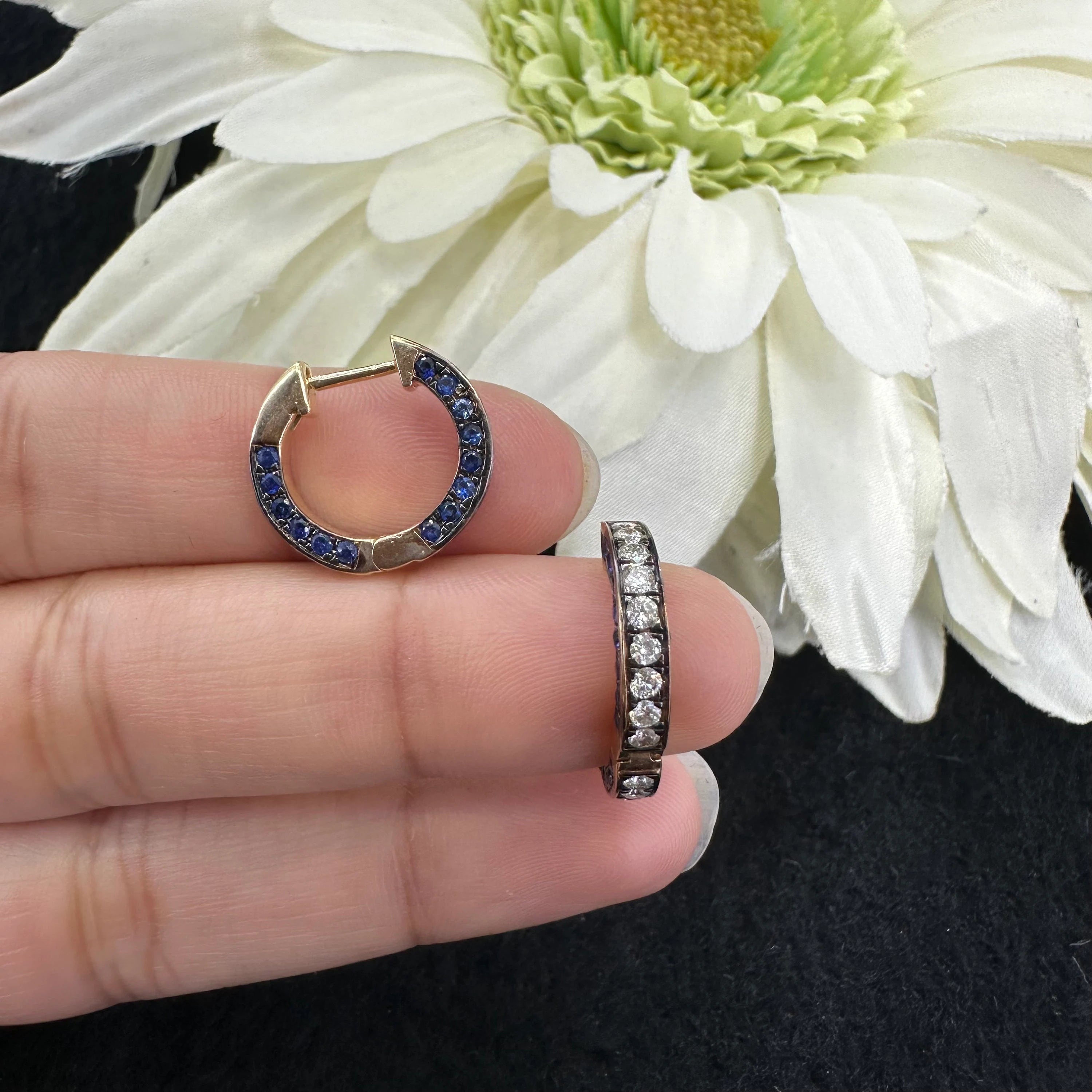 Diamond & Blue Sapphire Huggies