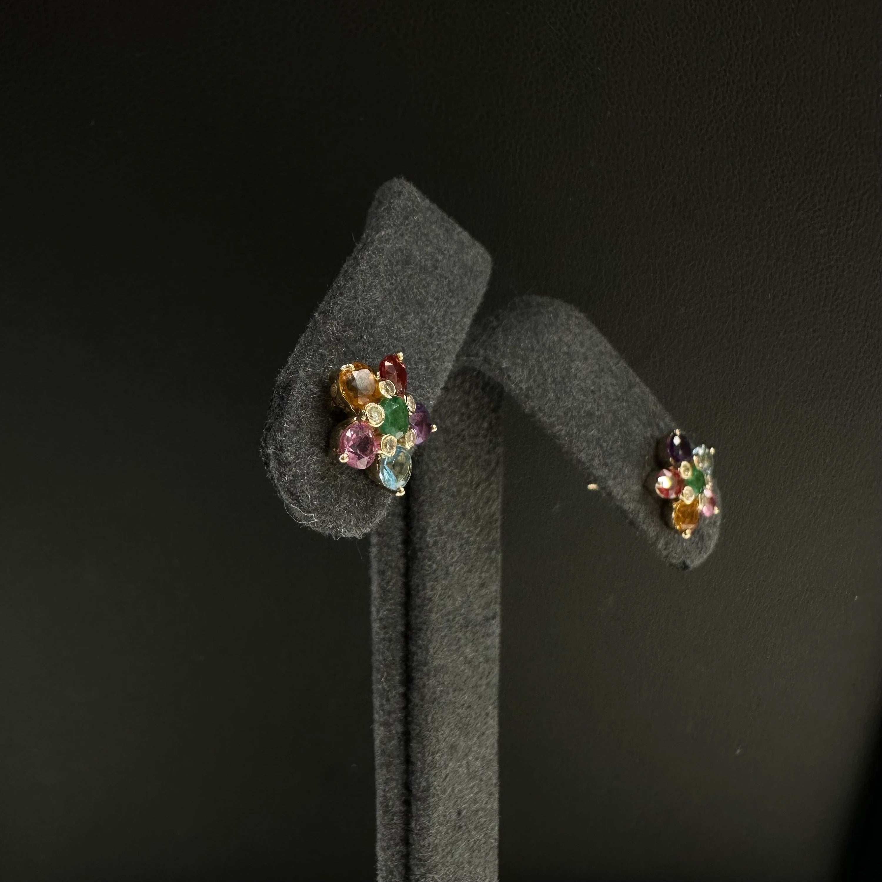 Diamond & Multi Color Flower Stud Earrings