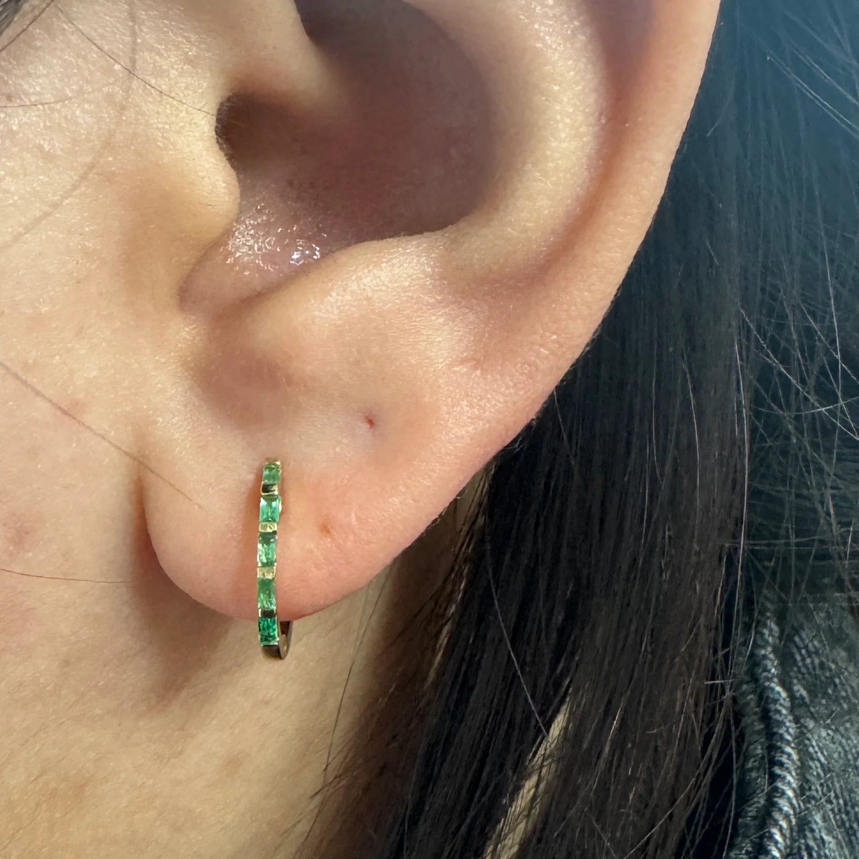 Diamond Baguette Huggies 13mm