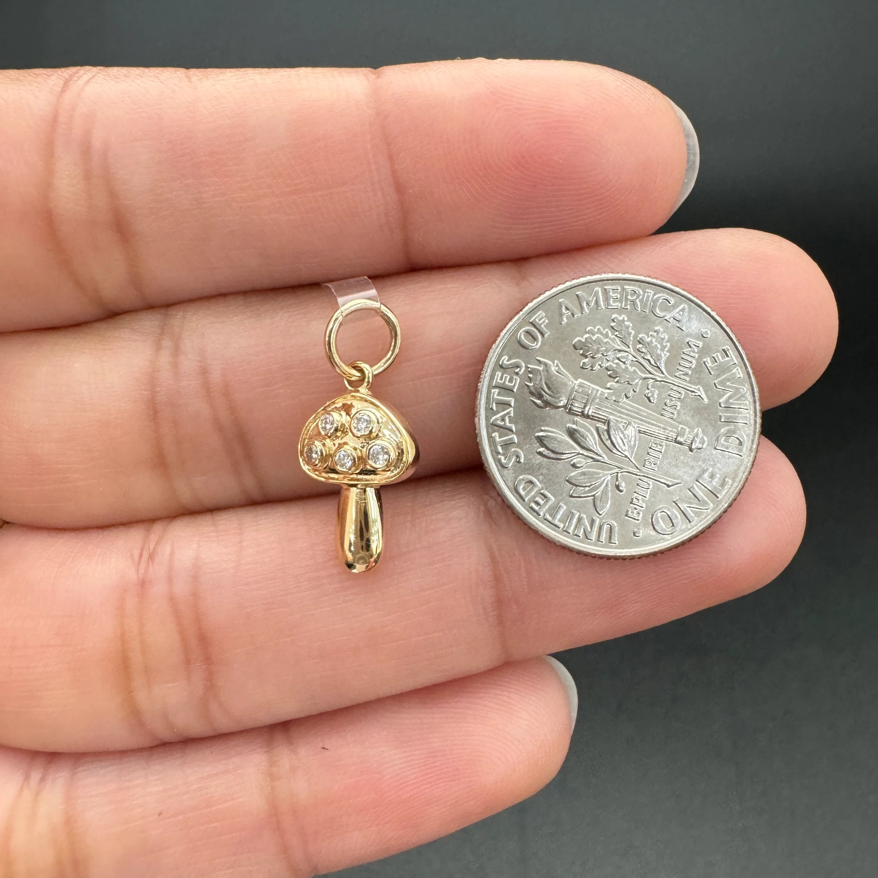 Diamond Mushroom Pendant with Amethyst Enamel 8x13mm