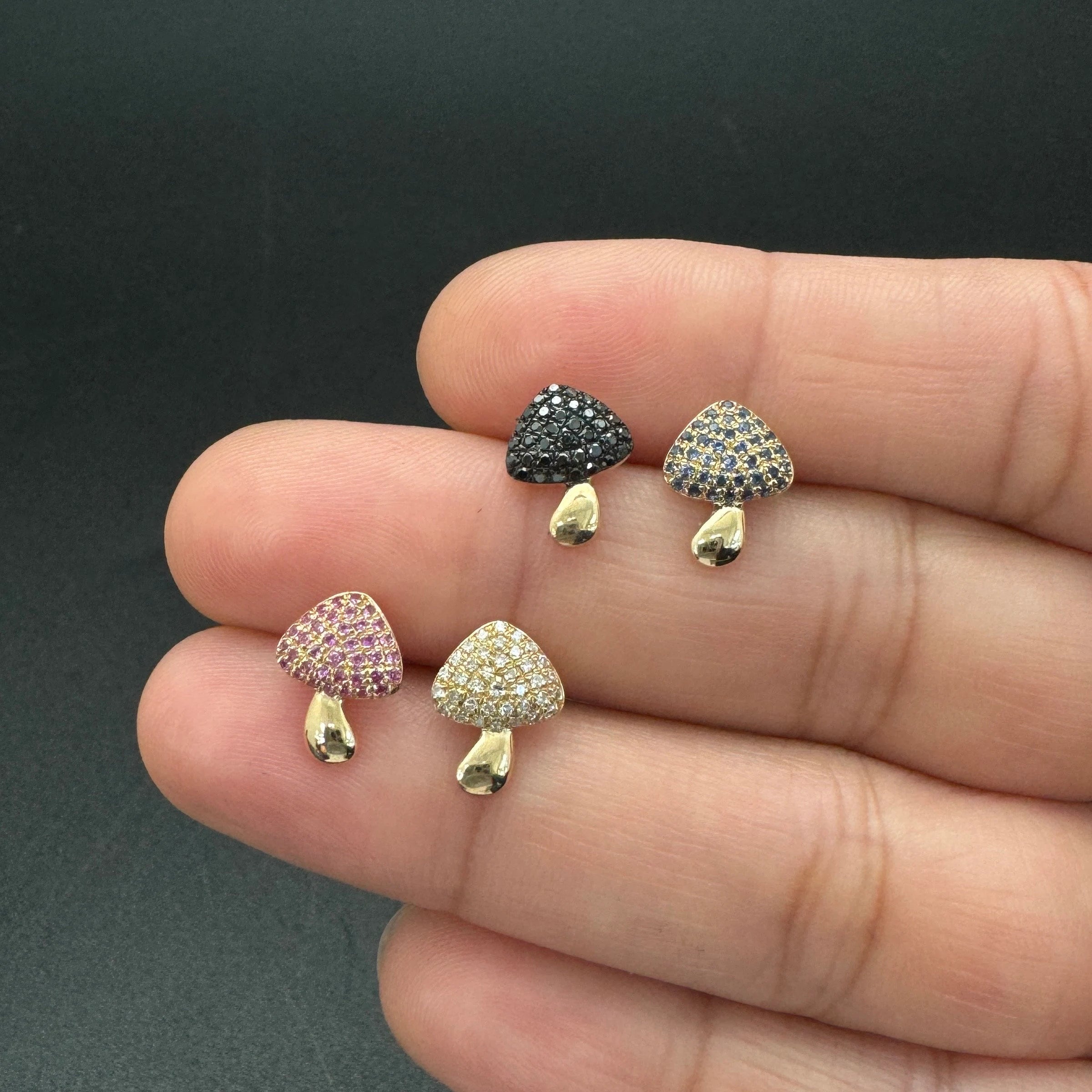Diamond Mushroom Stud Earrings 10x7.5mm