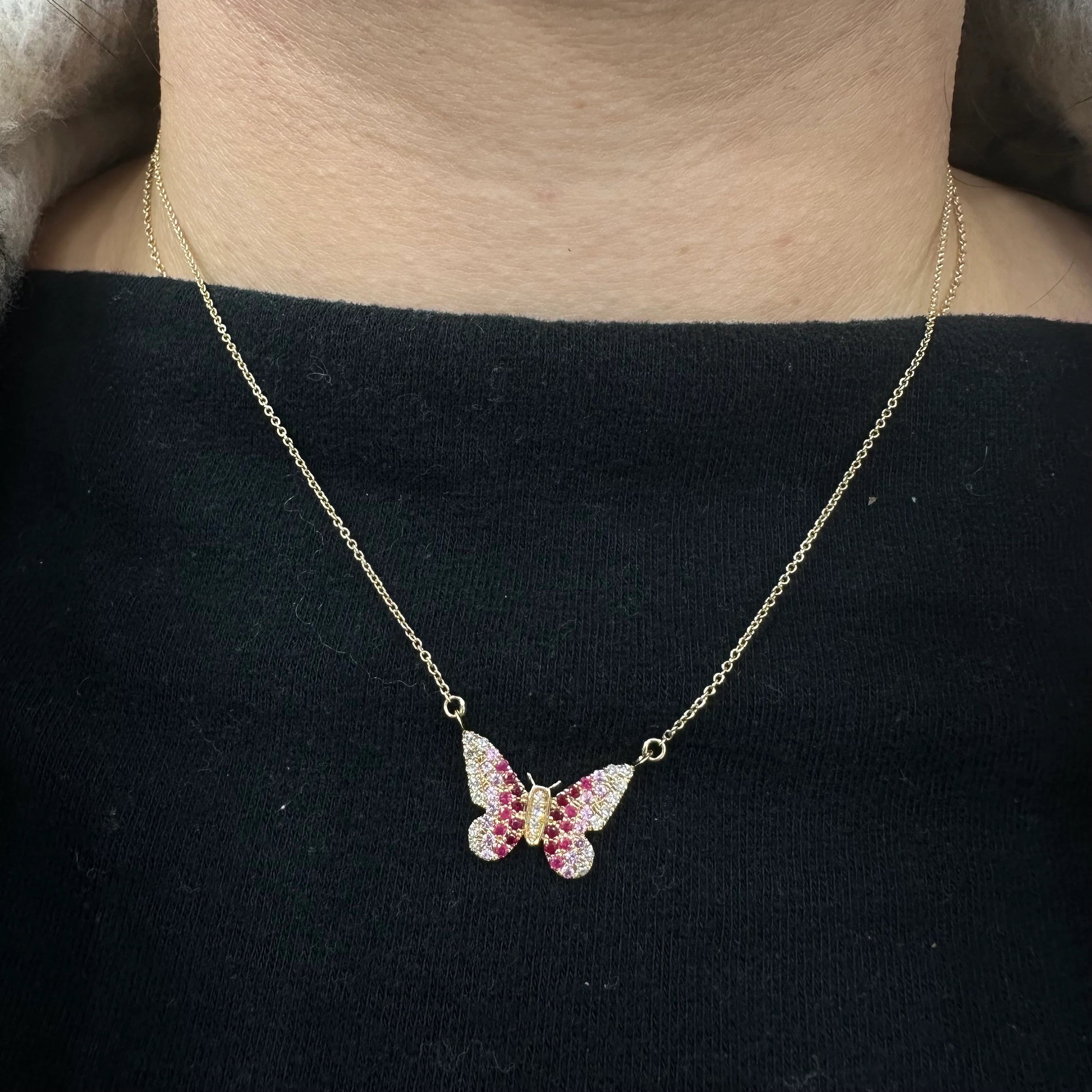 Diamond & Pink Sapphire Ruby Butterfly Necklace