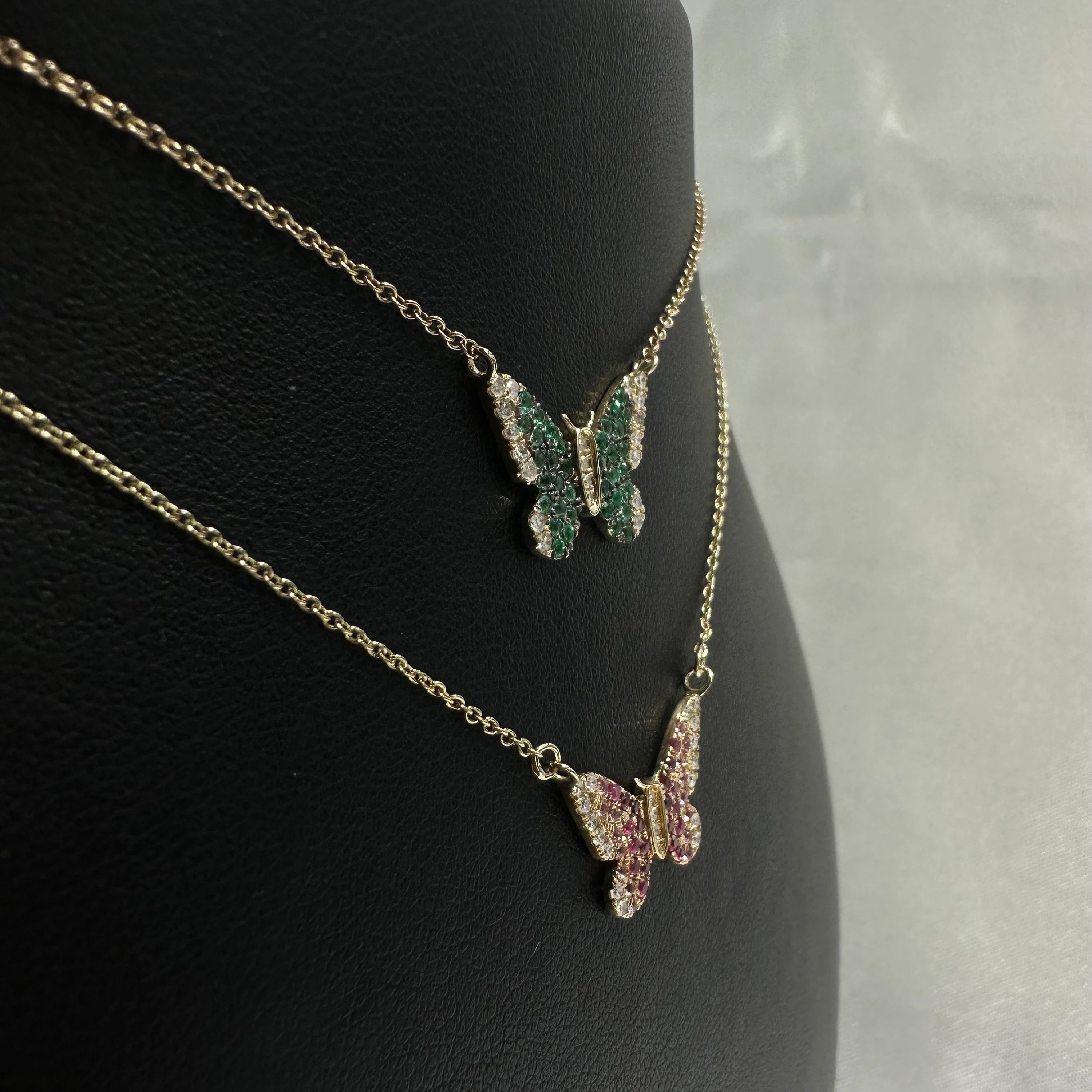 Diamond & Pink Sapphire Ruby Butterfly Necklace
