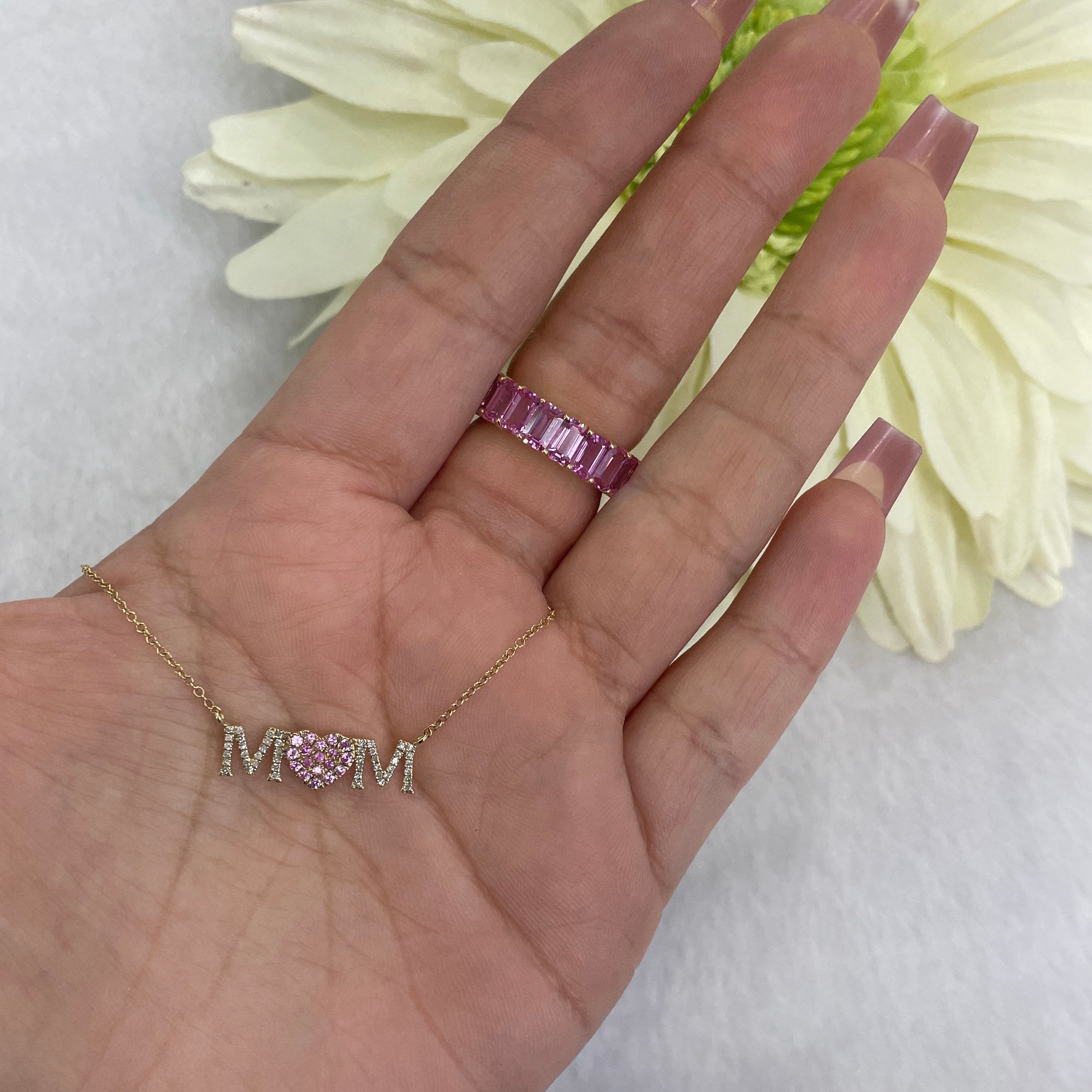 Diamond & Ruby Mom Word Necklace