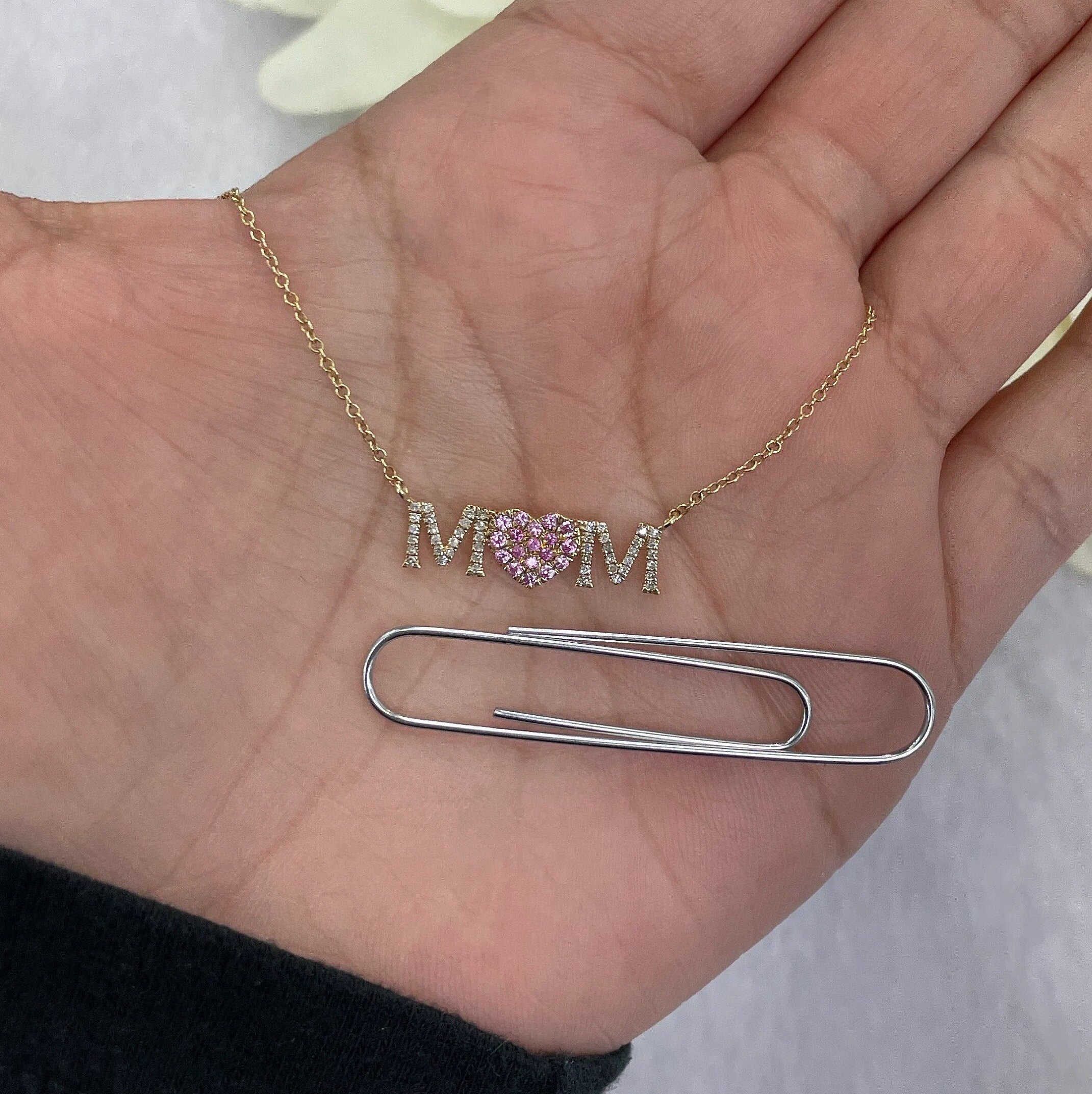 Diamond & Ruby Mom Word Necklace