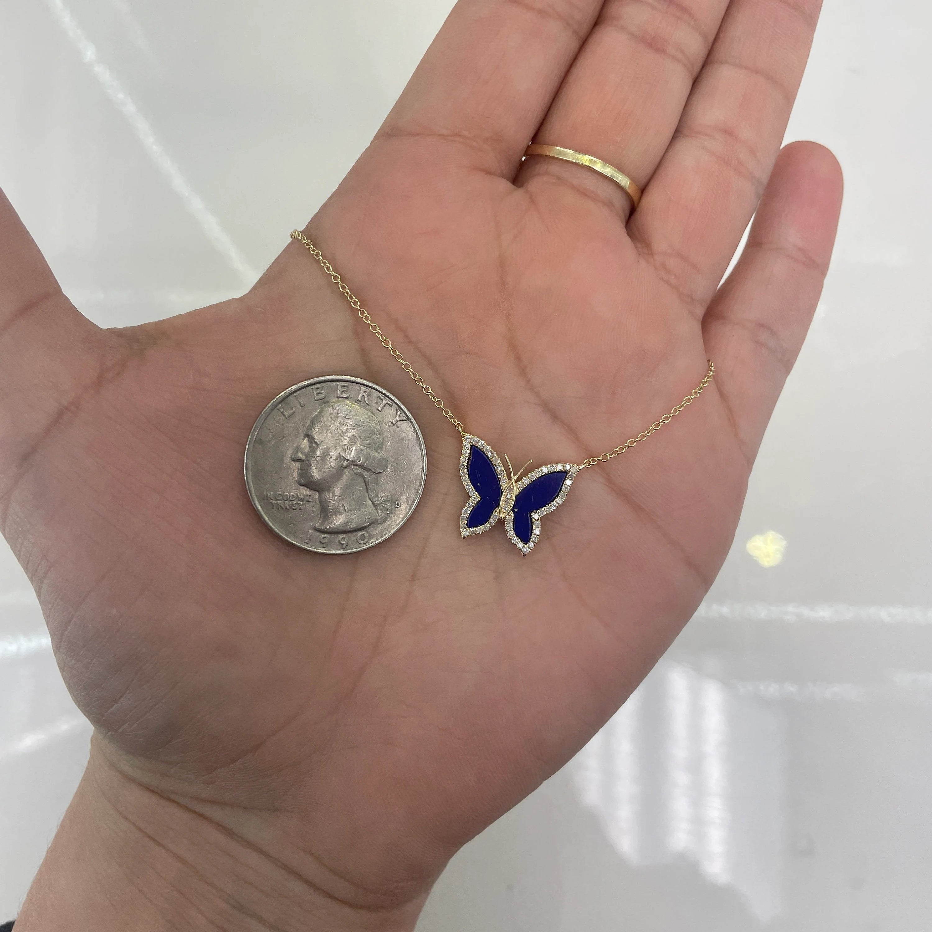 Diamond & Lapis Butterfly Necklace 14x17mm