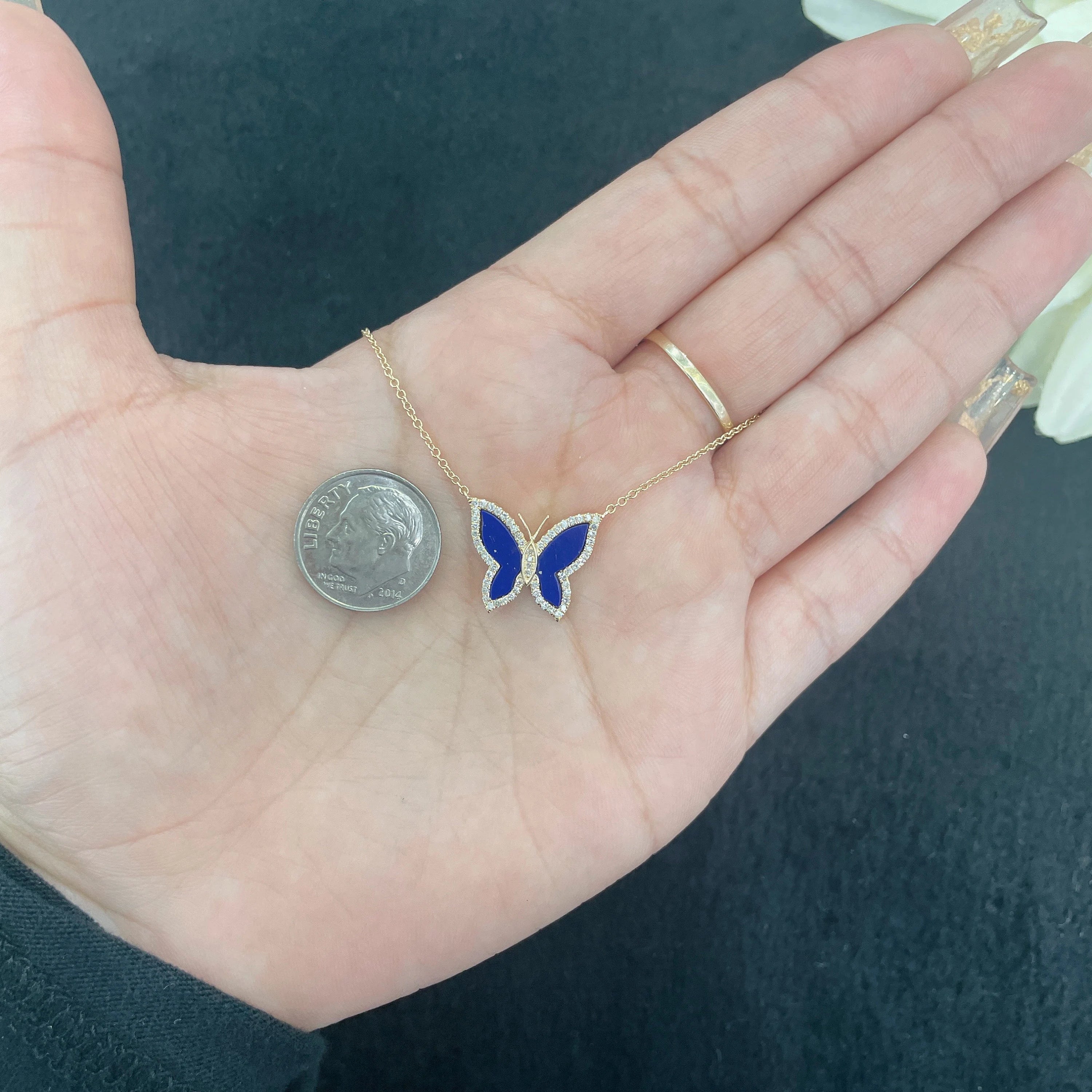 Diamond & Lapis Butterfly Necklace 14x17mm