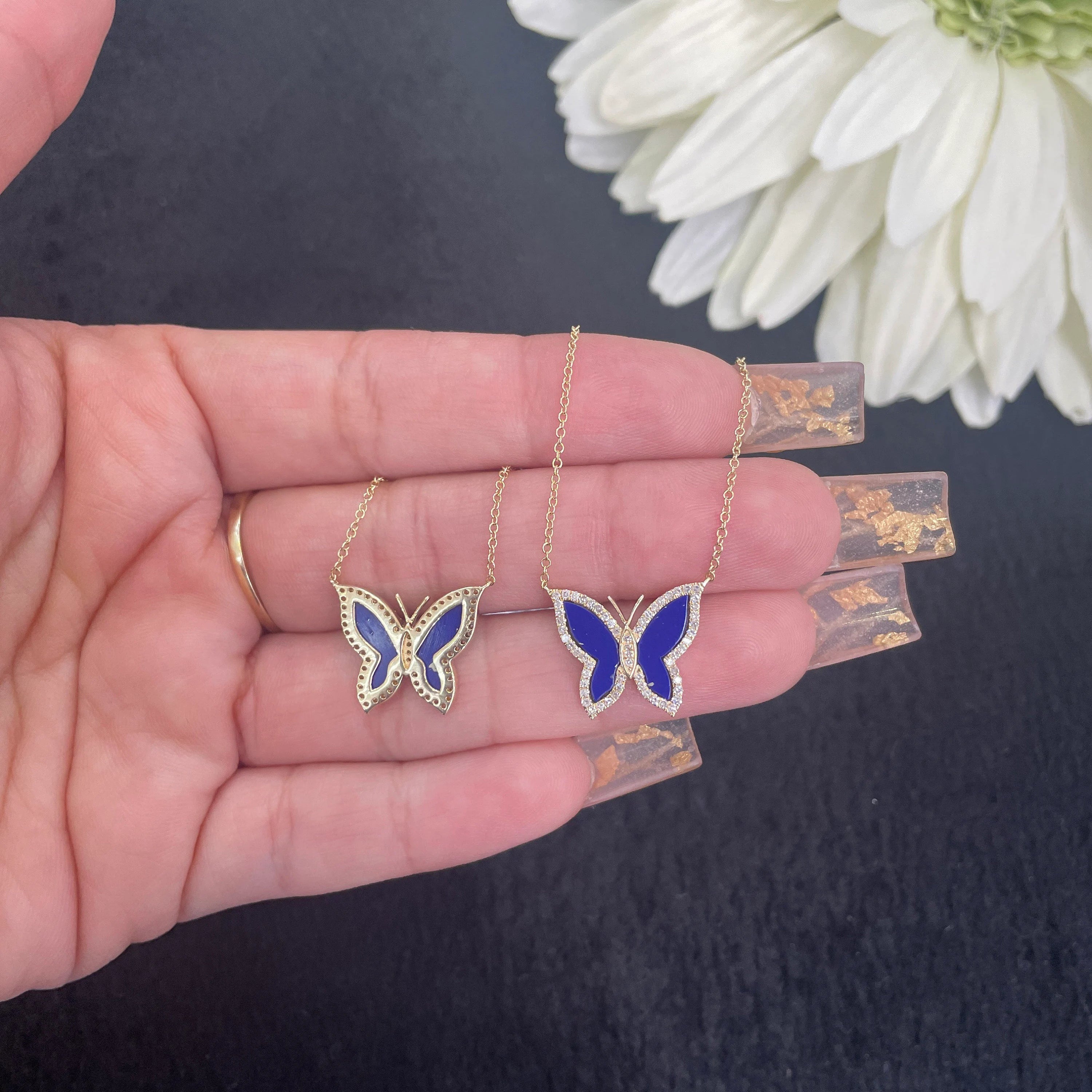 Diamond & Lapis Butterfly Necklace 14x17mm