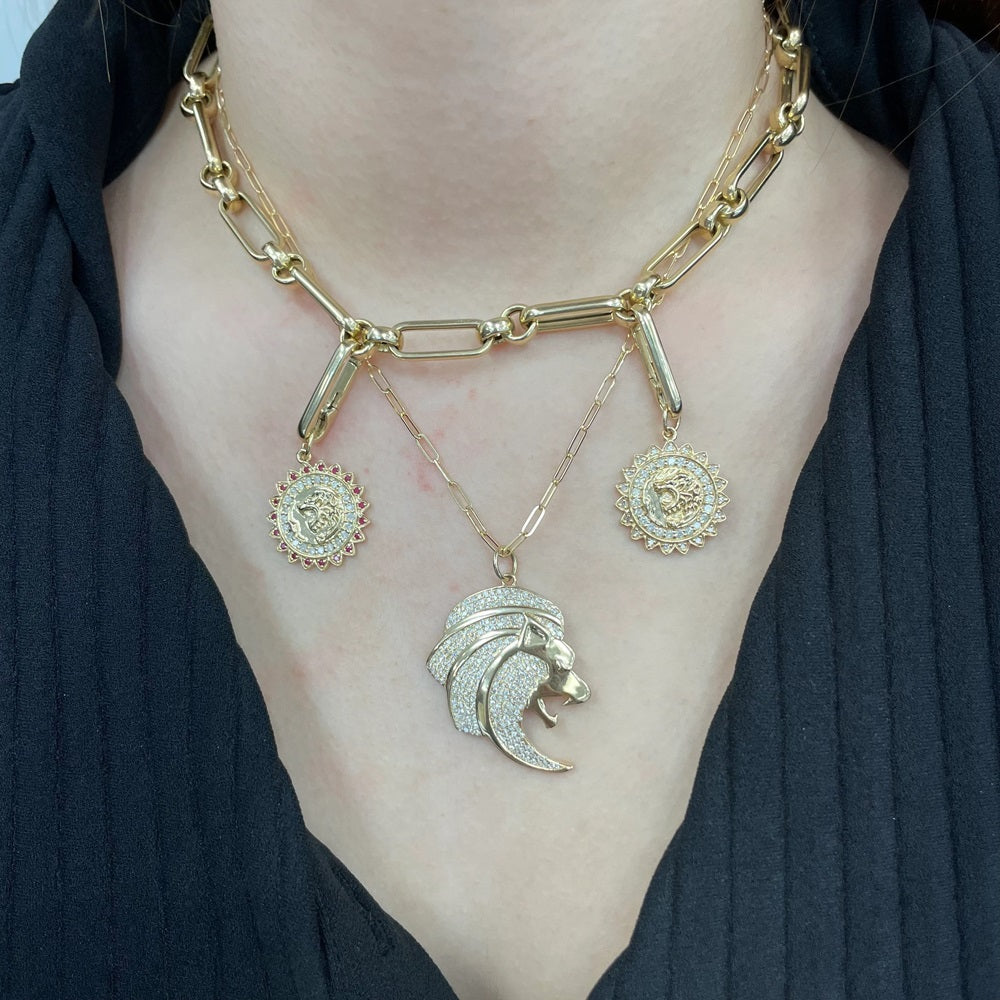 Diamond Lion Face Pendant Necklace
