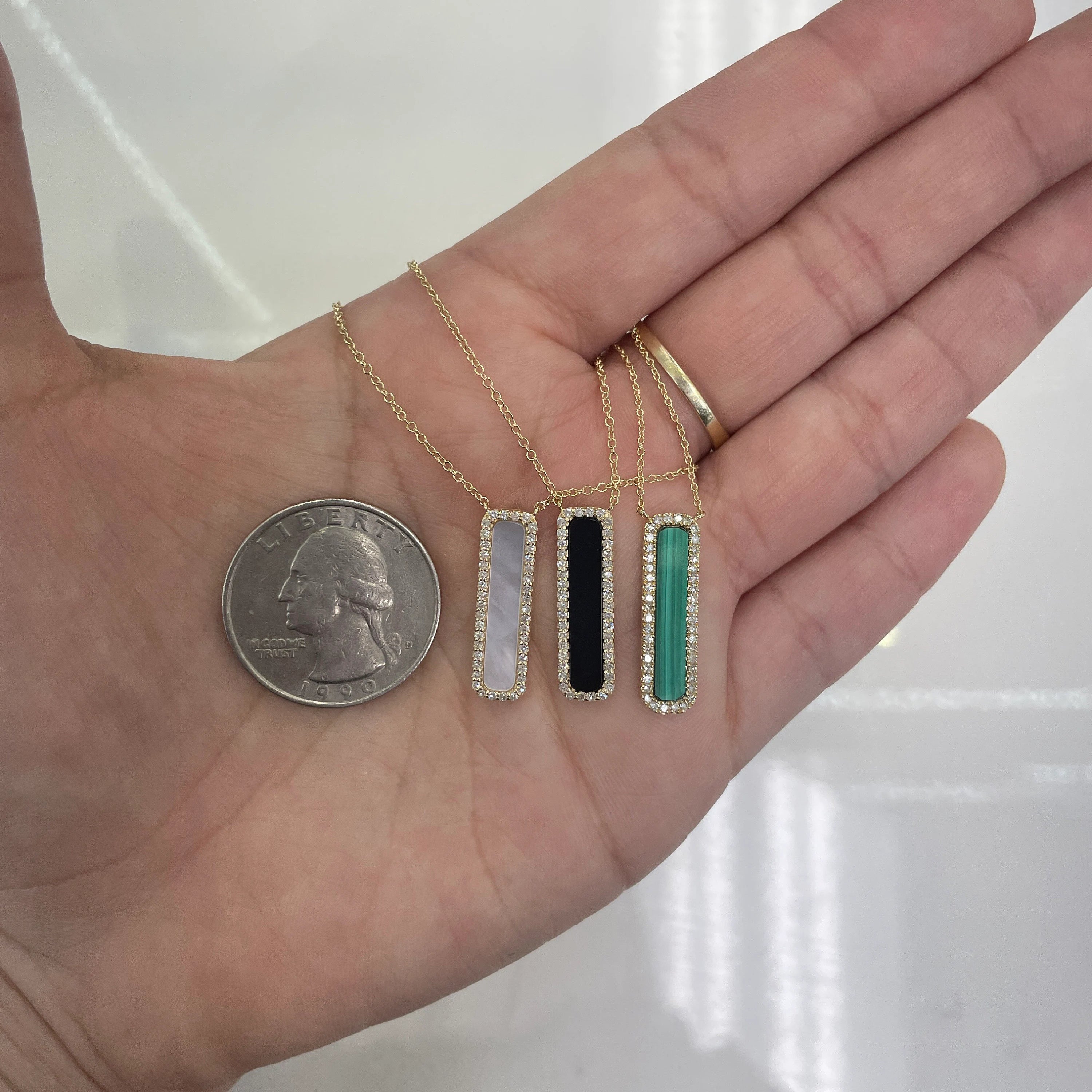Diamond & Mother Of Pearl Vertical Bar Necklace