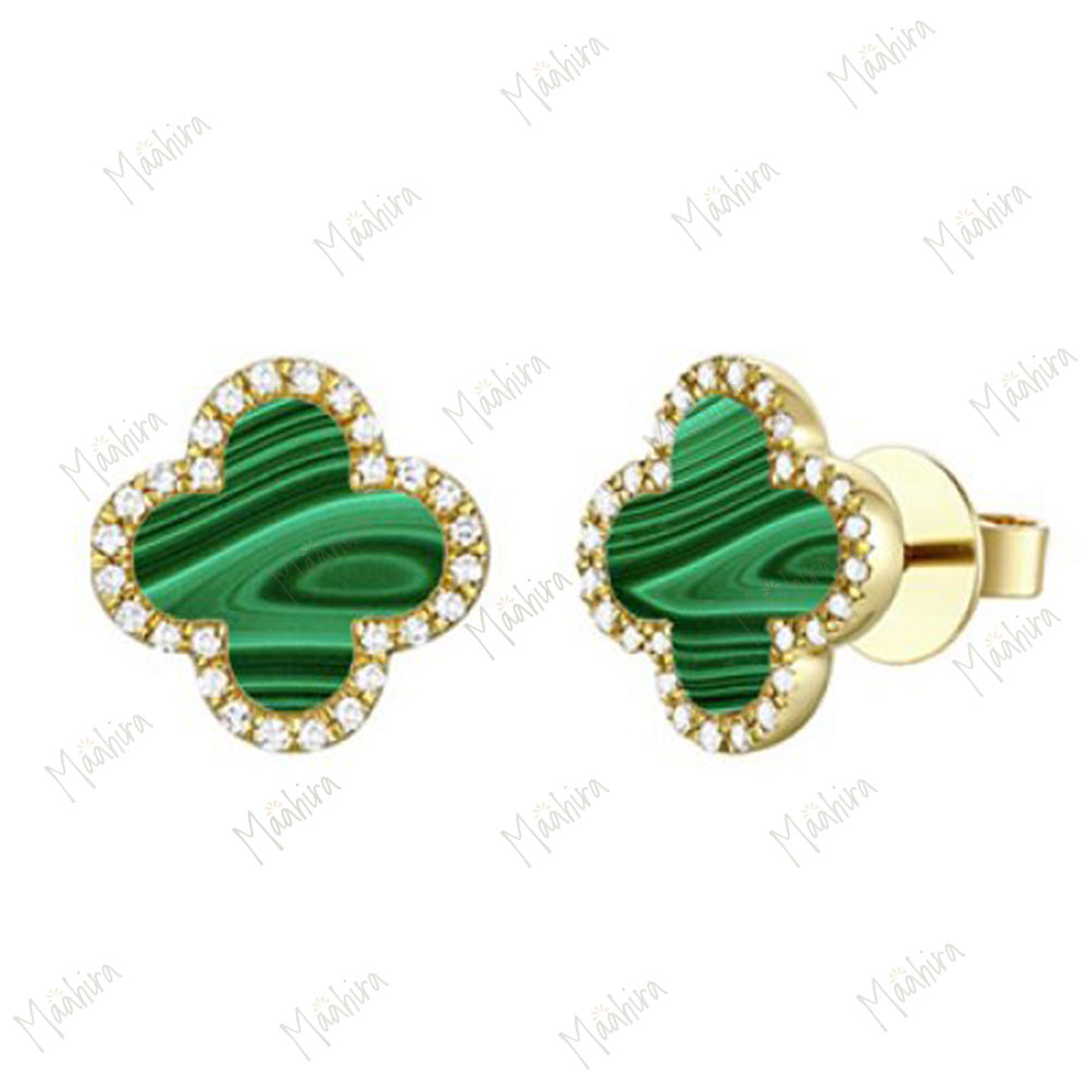 Black Onyx & Diamond Clover Studs 9mm