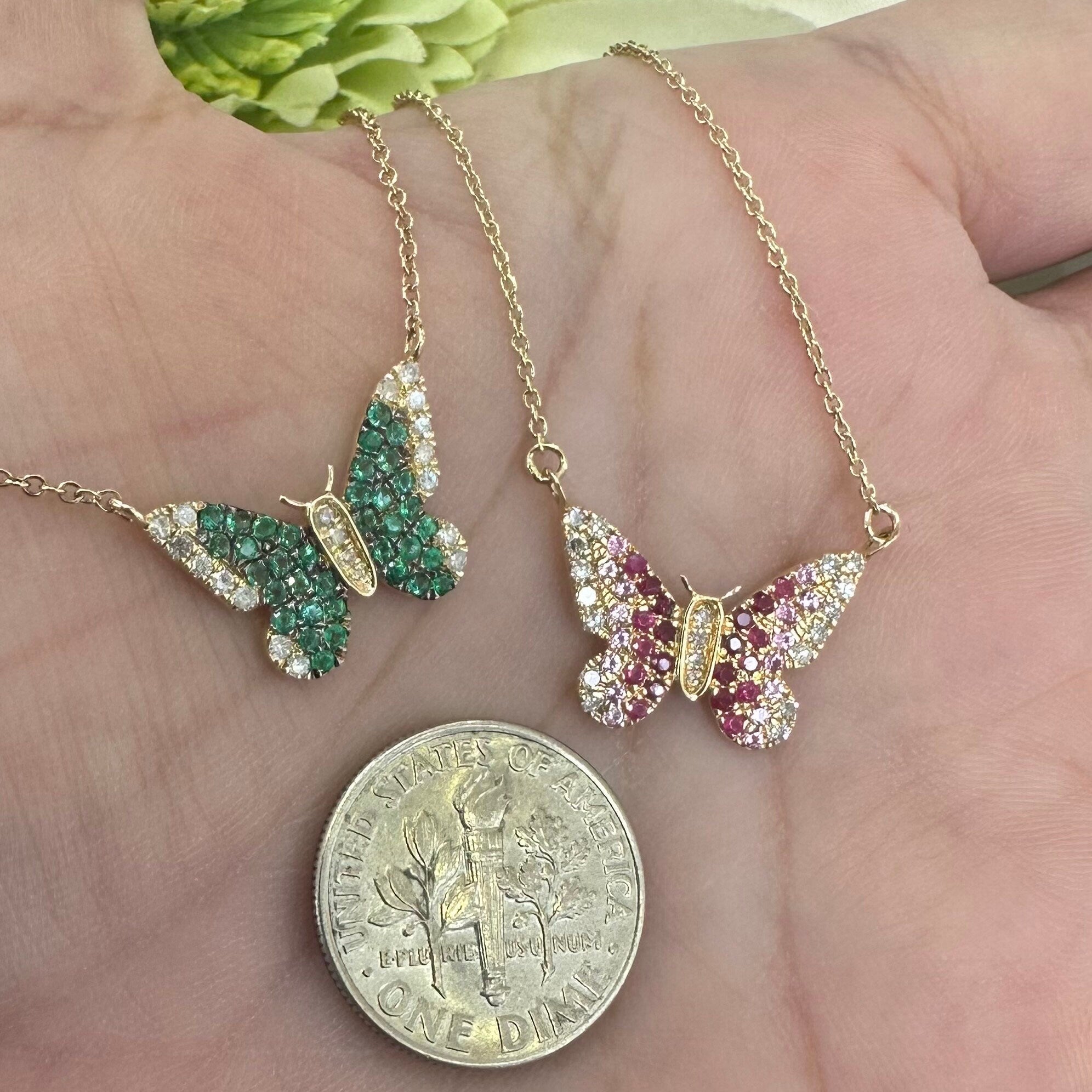 Diamond & Emerald Butterfly Necklace