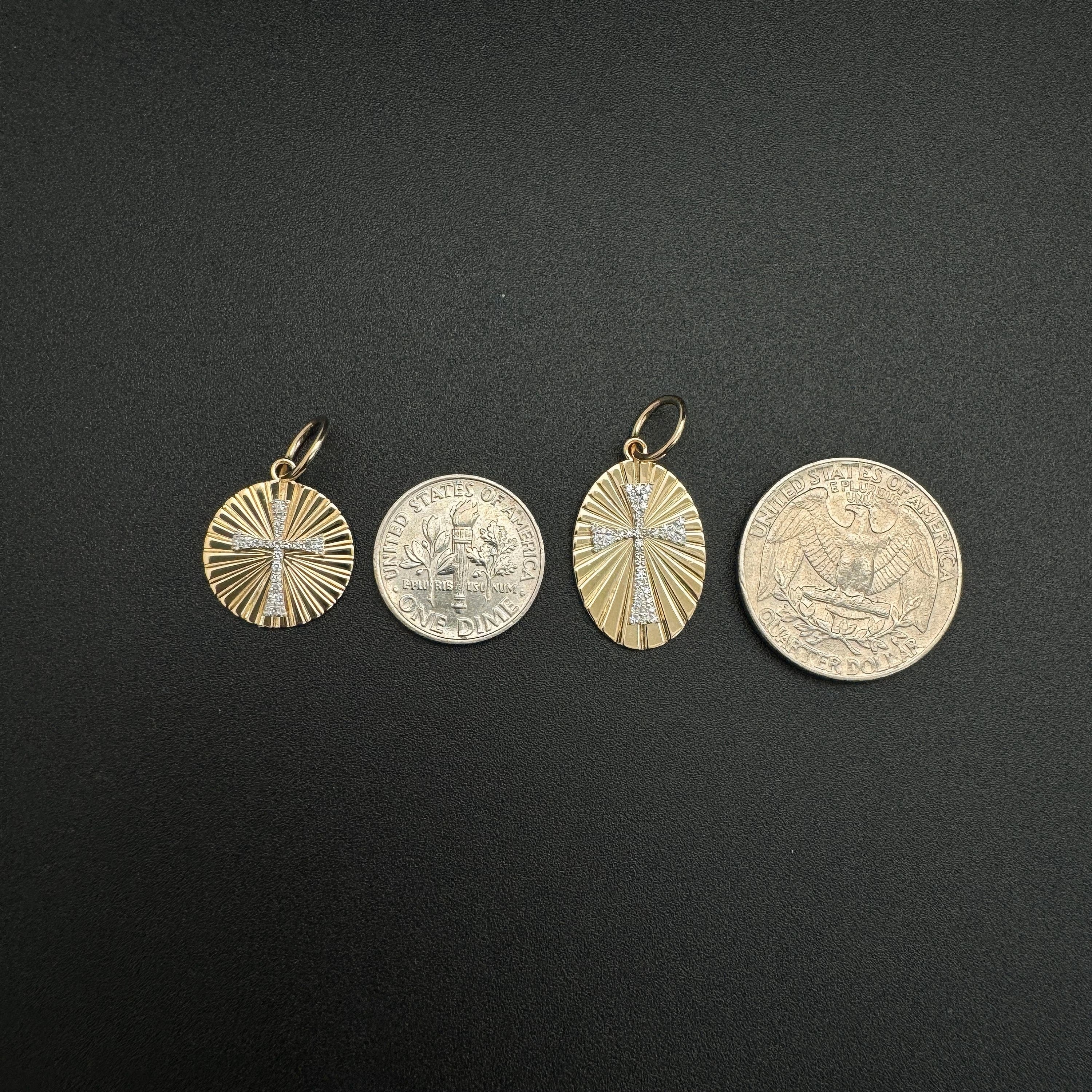 Diamond Cross On Medallion Pendant 15mm