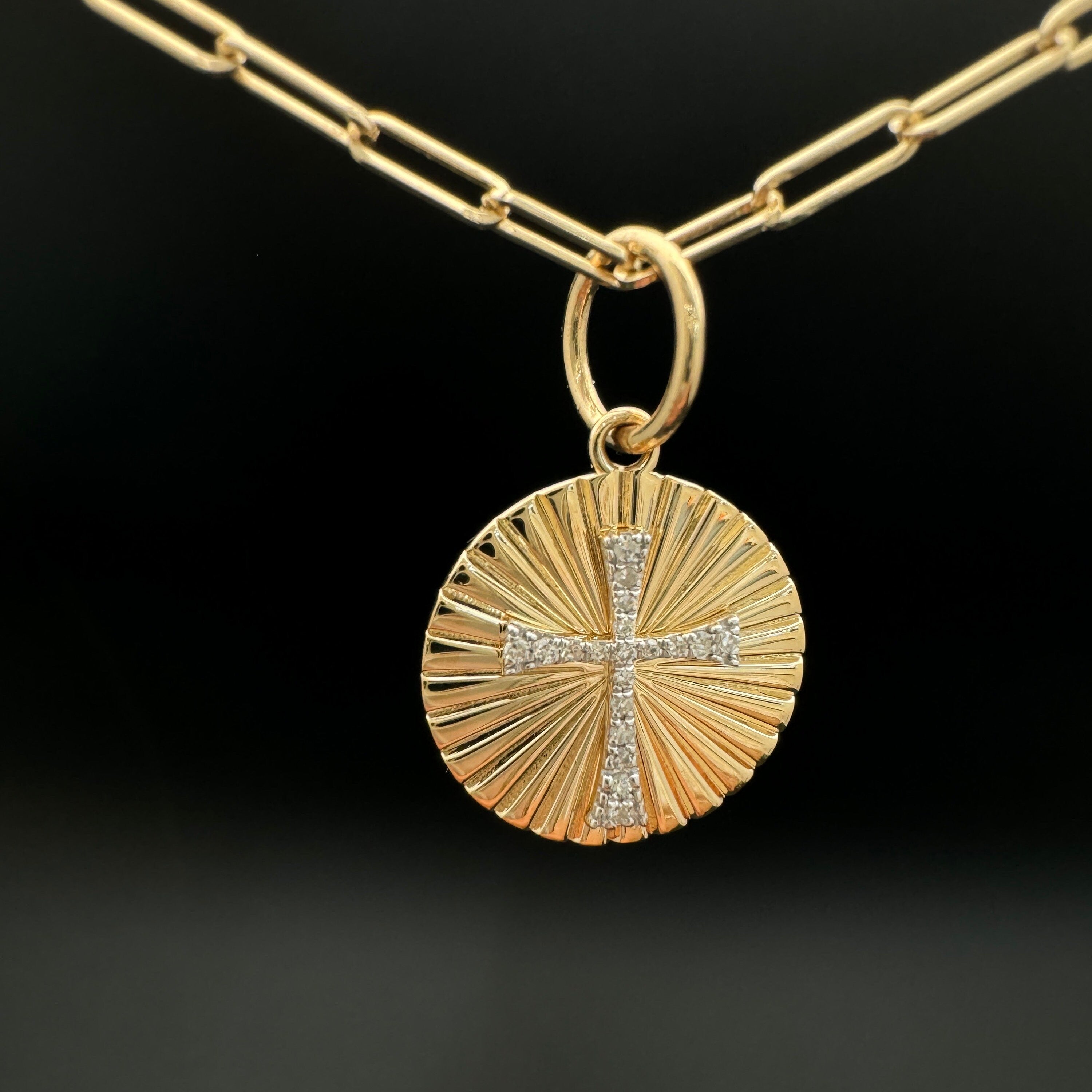 Diamond Cross On Medallion Pendant 15mm
