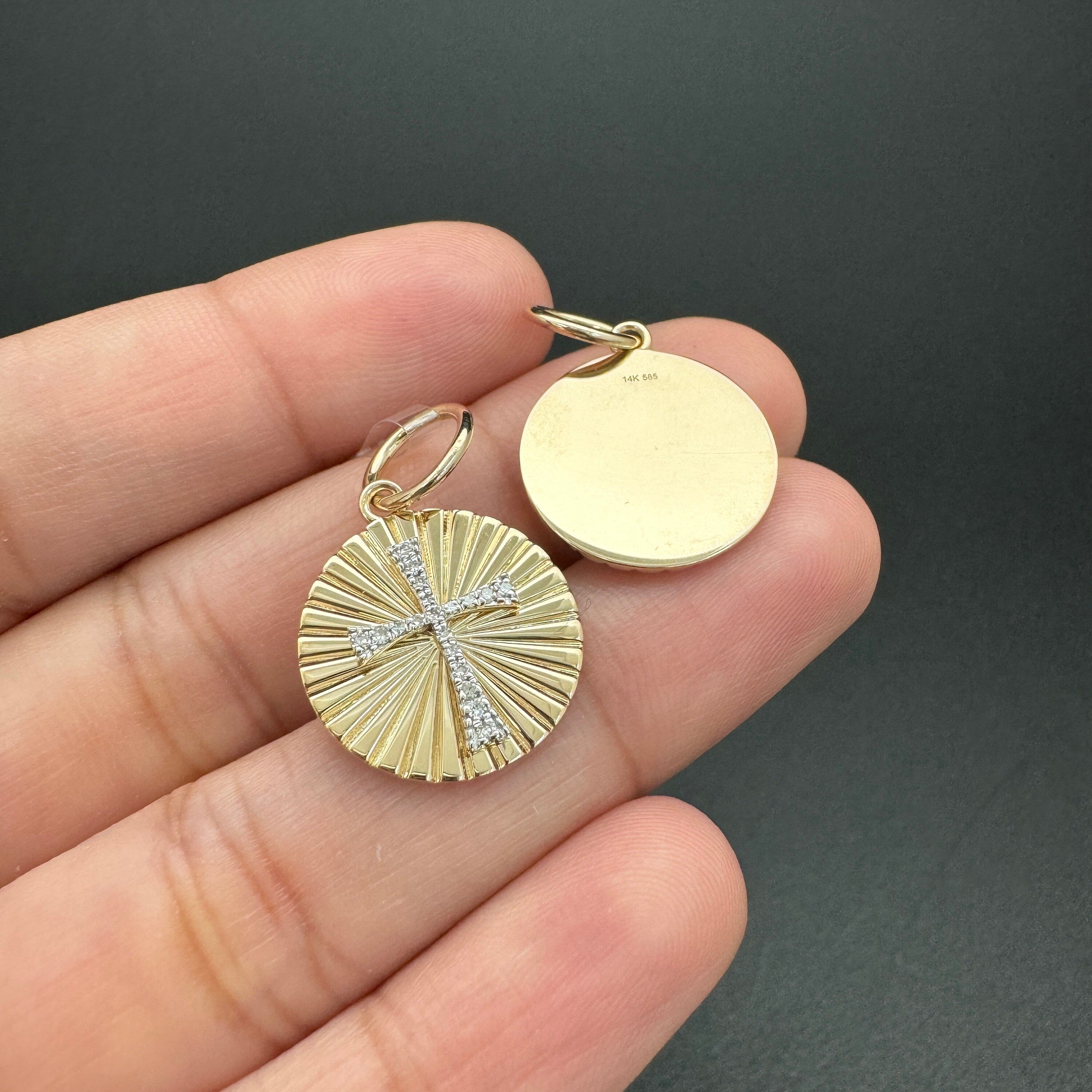 Diamond Cross On Medallion Pendant 15mm