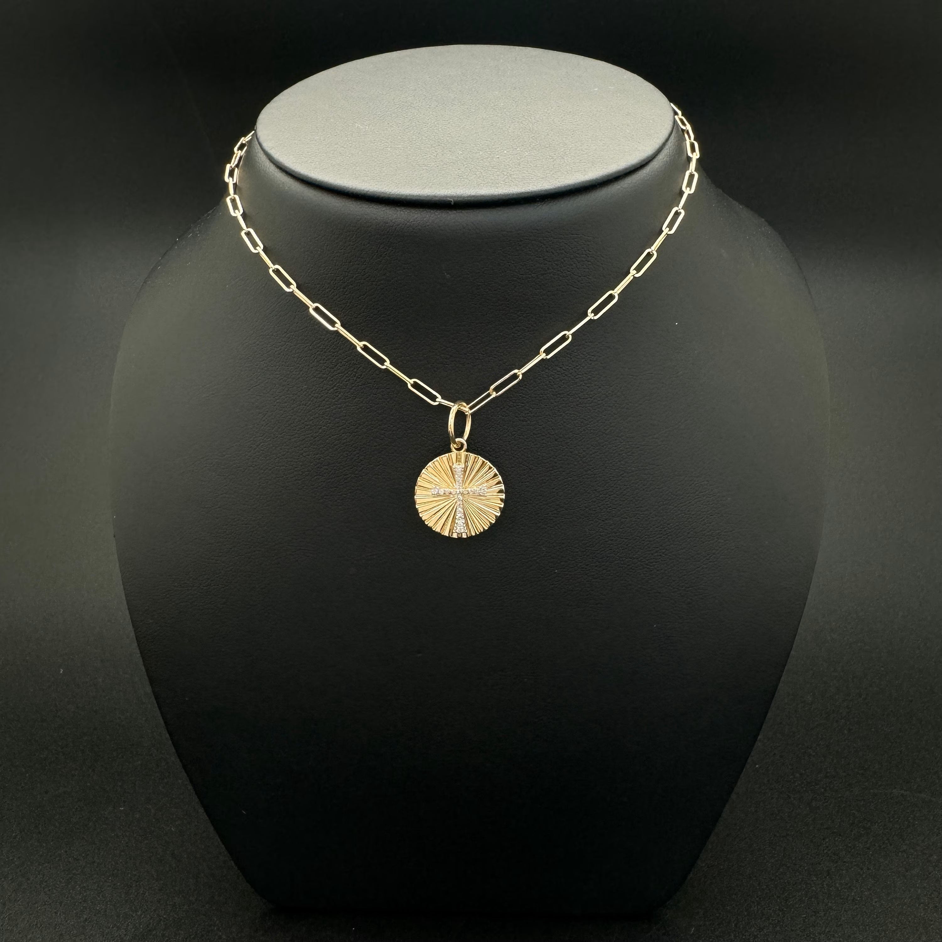 Diamond Cross On Medallion Pendant 15mm