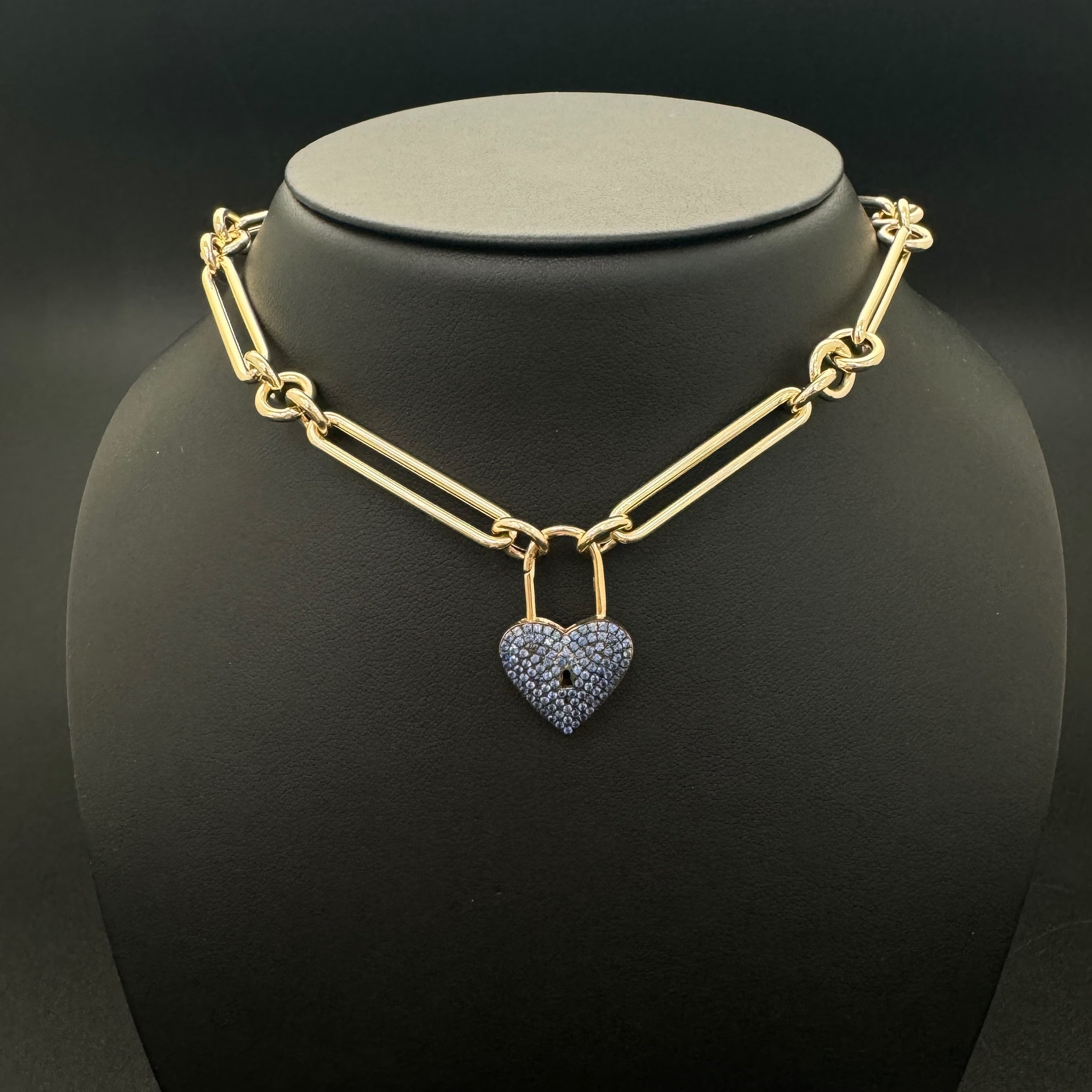 Blue Sapphire Lock Pattern Open/Close Heart Pendant 16x25mm