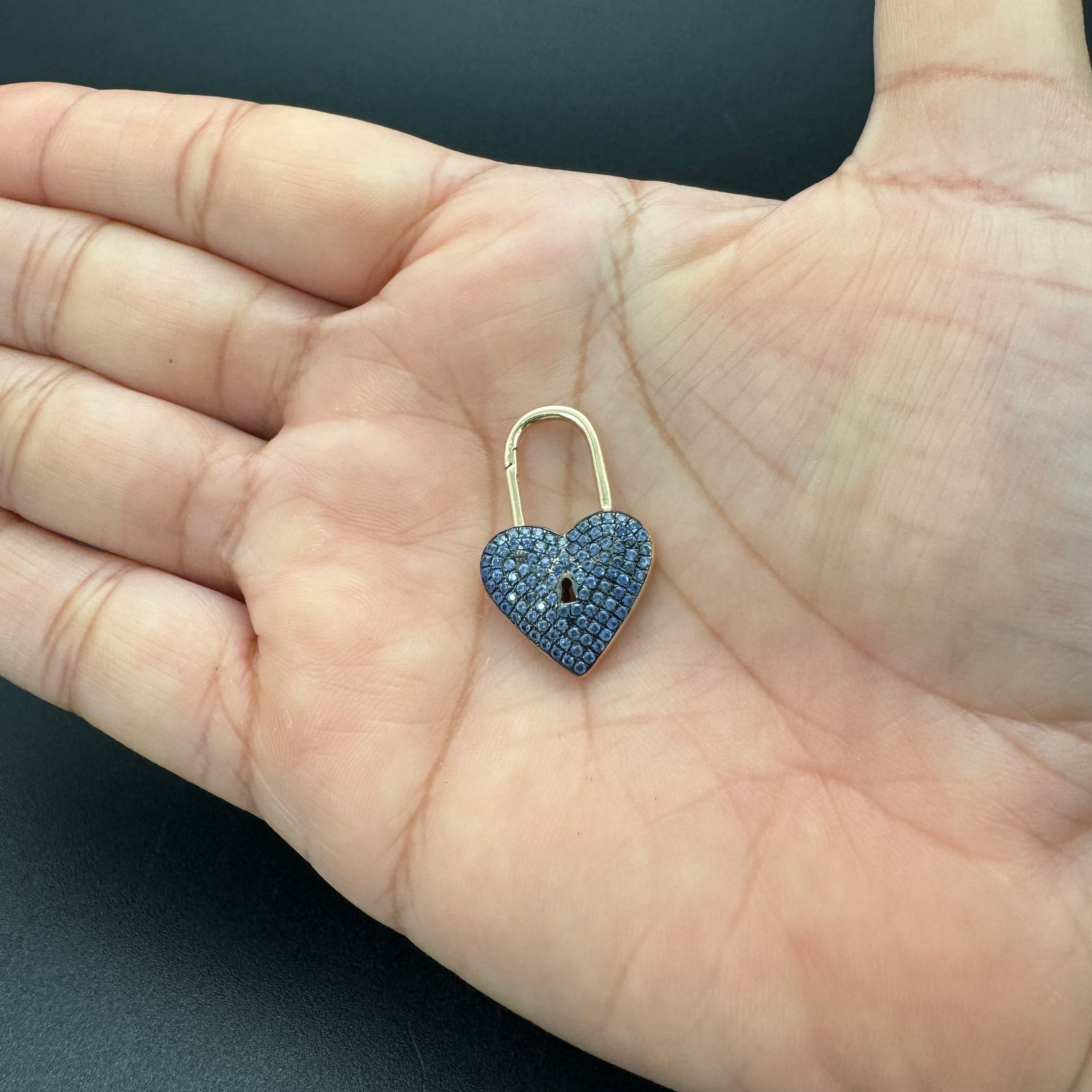 Blue Sapphire Lock Pattern Open/Close Heart Pendant 16x25mm