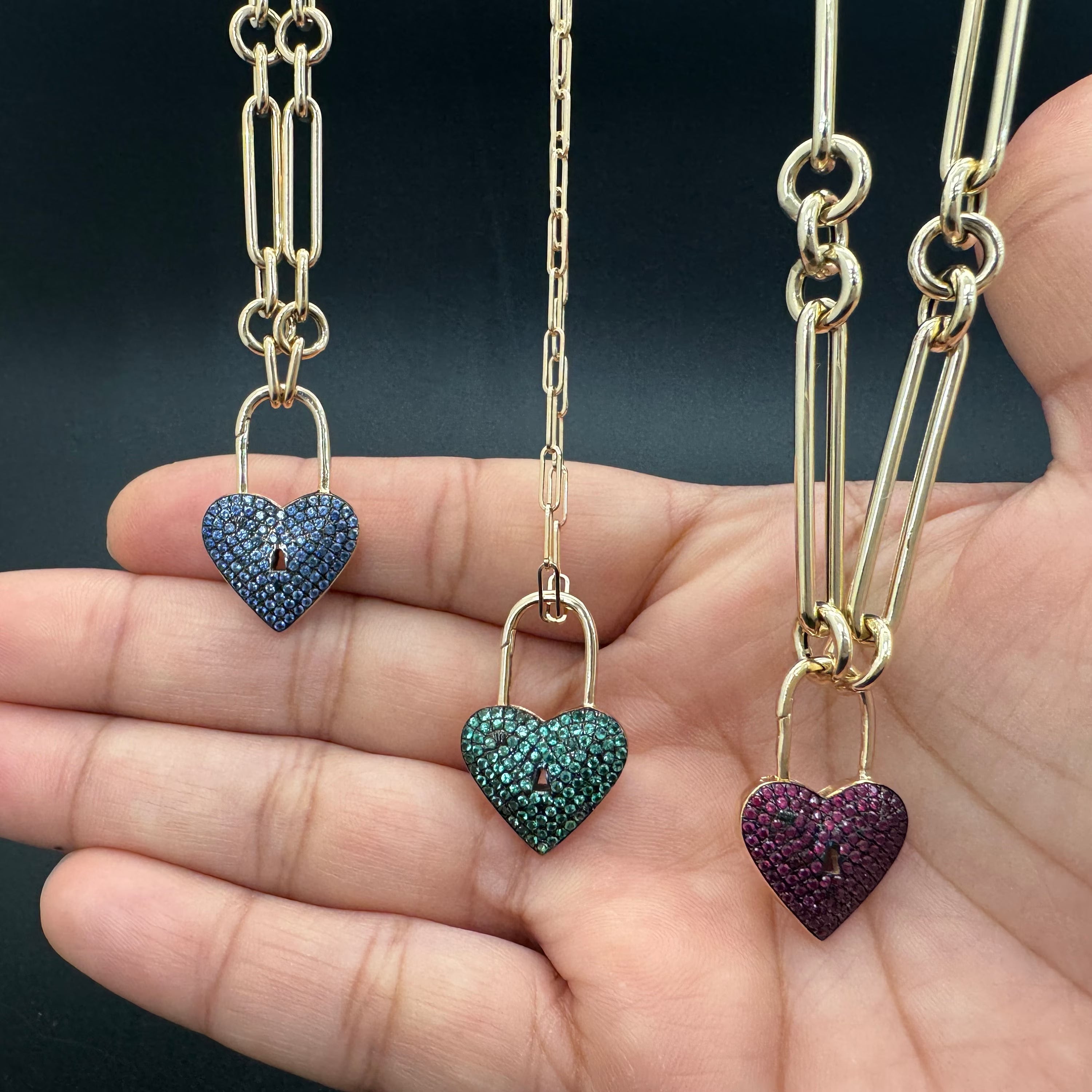 Blue Sapphire Lock Pattern Open/Close Heart Pendant 16x25mm