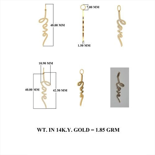 Diamond Love Charm Pendant 10.80X40mm