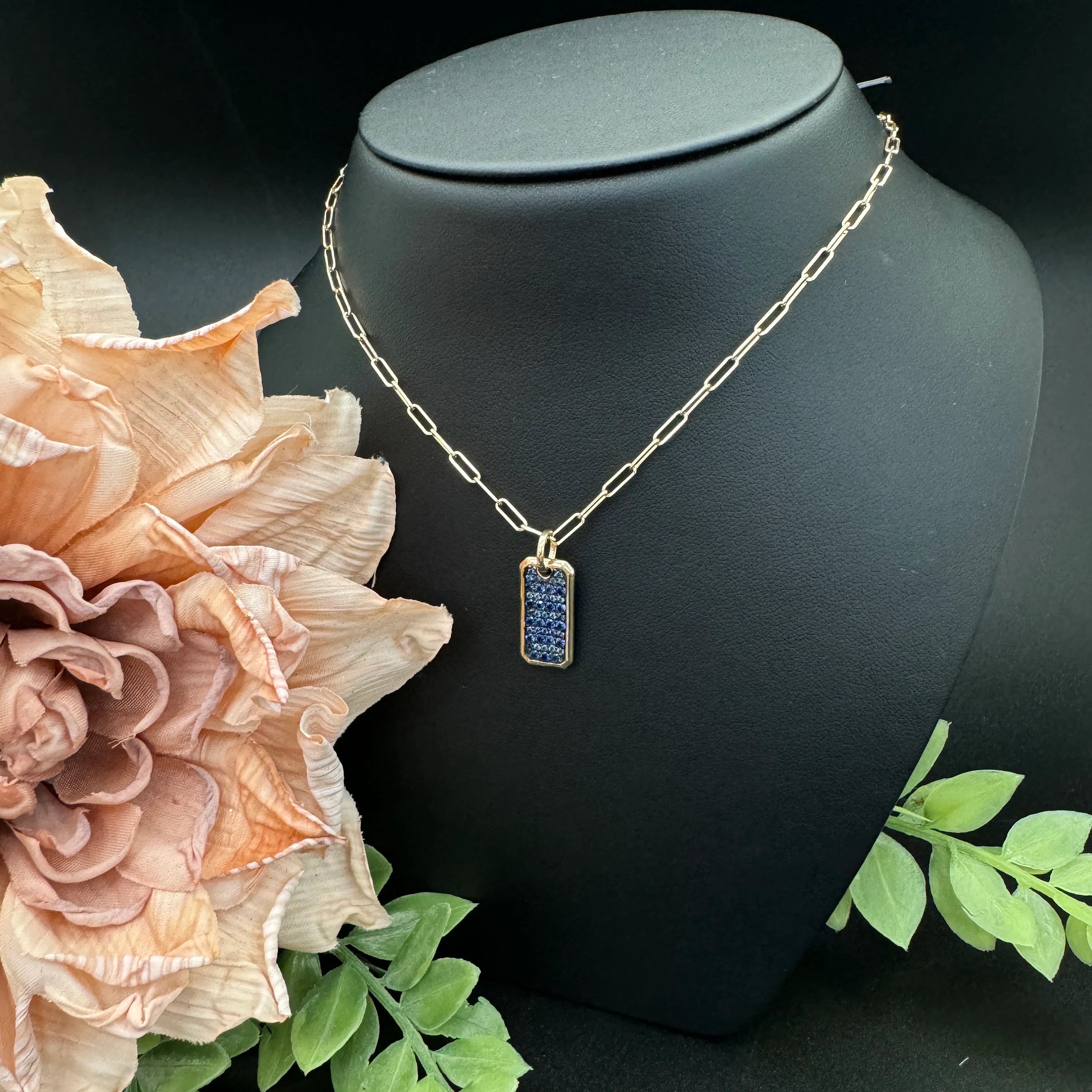 Blue Sapphire Dog Tag Pendant 9x18mm