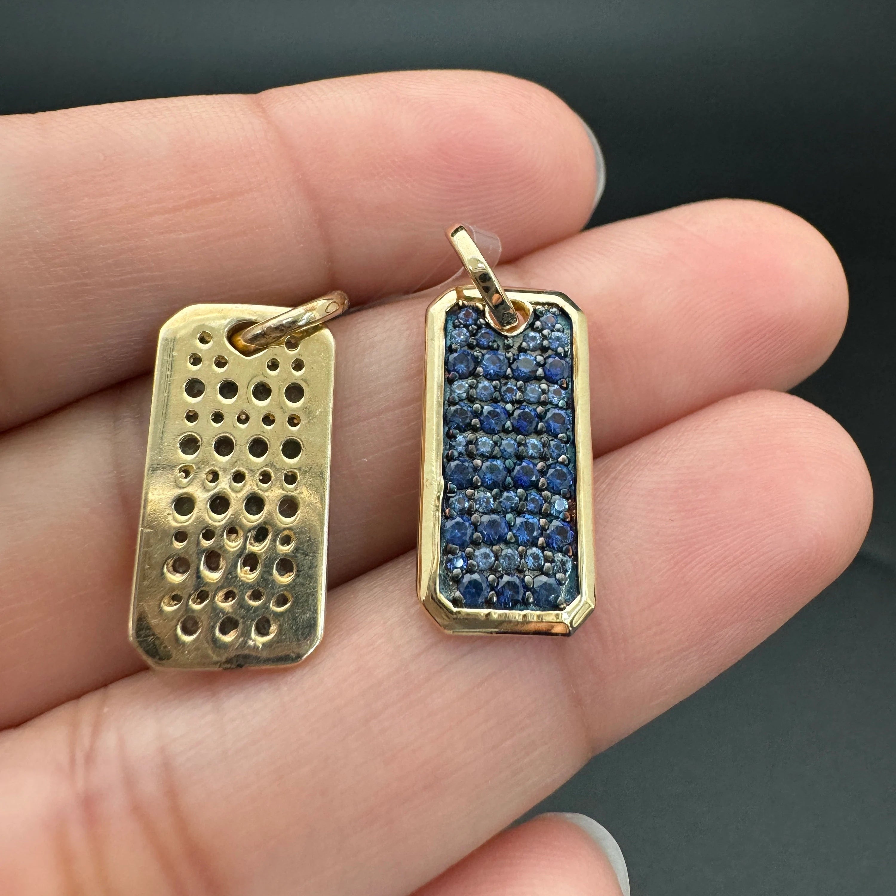 Blue Sapphire Dog Tag Pendant 9x18mm