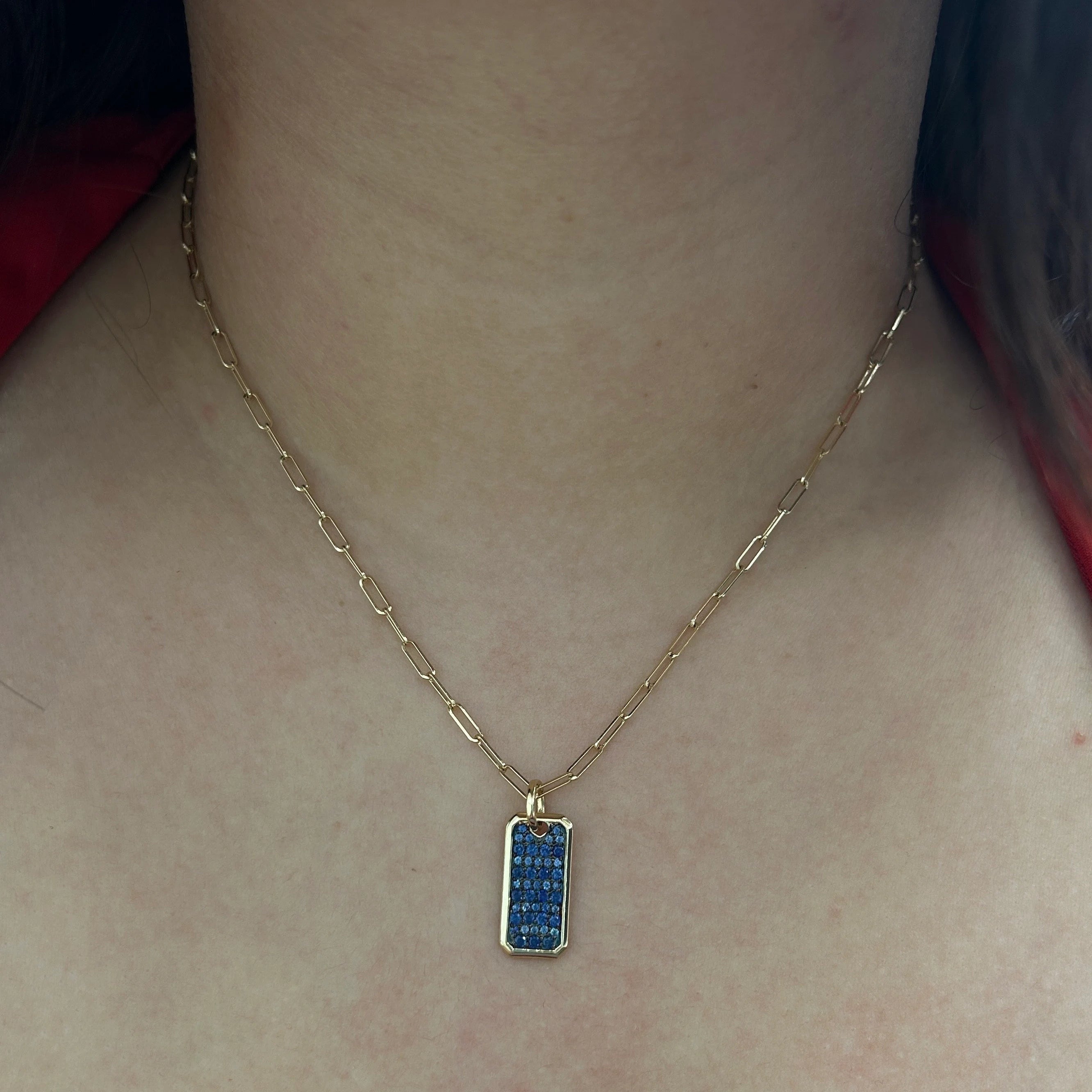 Blue Sapphire Dog Tag Pendant 9x18mm