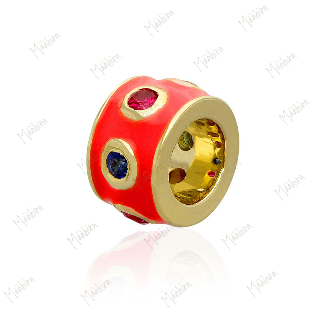 14k Gold Neon Royal Blue Enamel Multi Color Rondelle Bead / Roundel Bead Charm 4.70x7mm