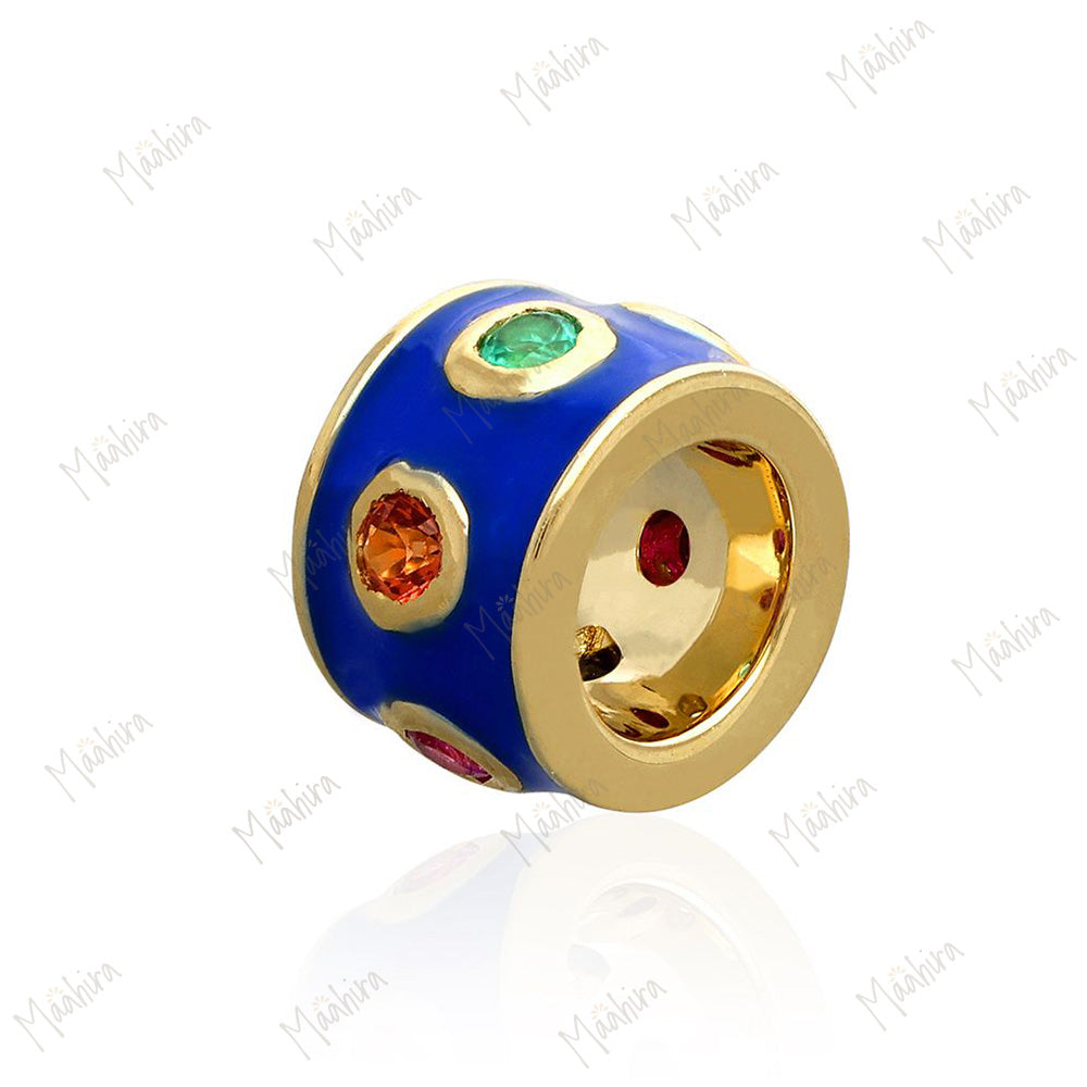 14k Gold Neon Royal Blue Enamel Multi Color Rondelle Bead / Roundel Bead Charm 4.70x7mm