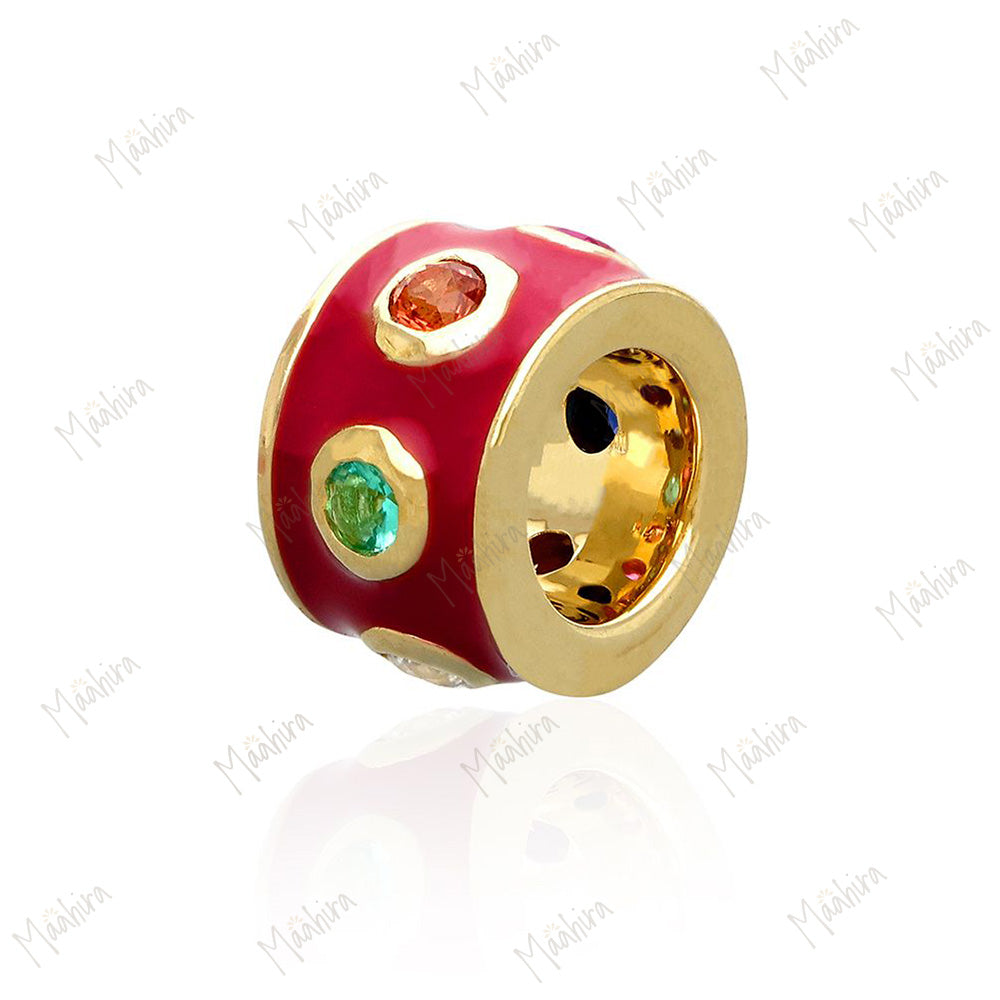 14k Gold Neon Royal Blue Enamel Multi Color Rondelle Bead / Roundel Bead Charm 4.70x7mm