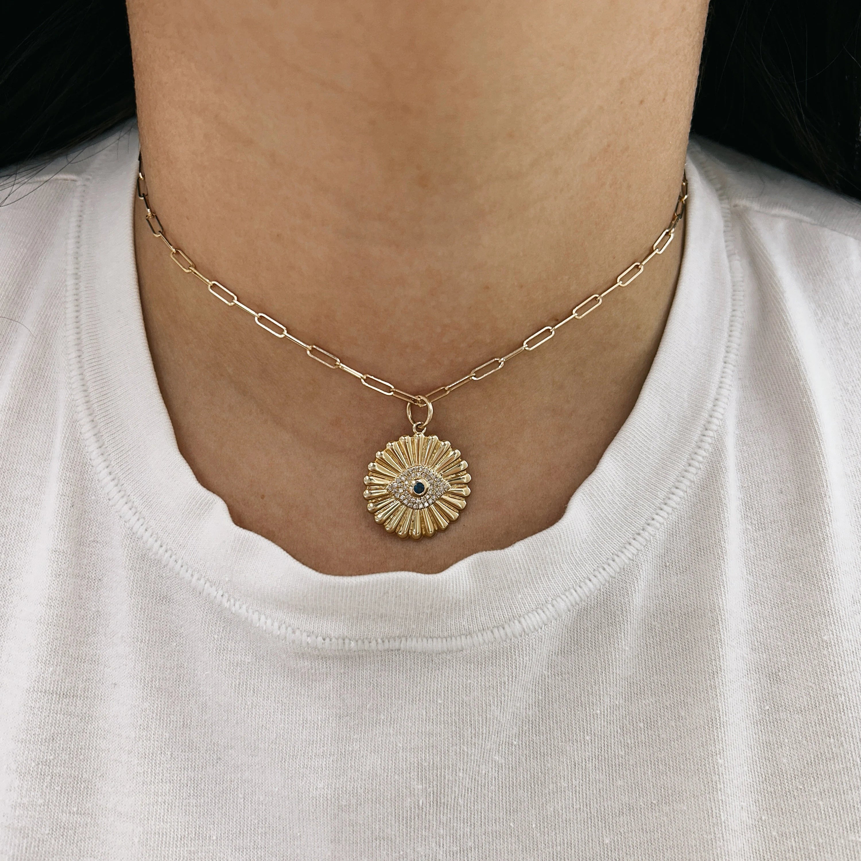 Diamond & Blue Sapphire Evil Eye Rays Pendant