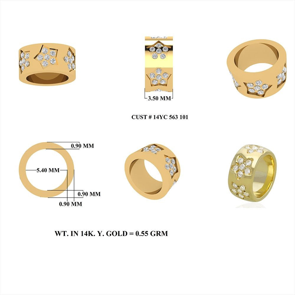 14k Gold Diamond Star Rondelle Bead / Roundel Bead Charm 7x3.60mm
