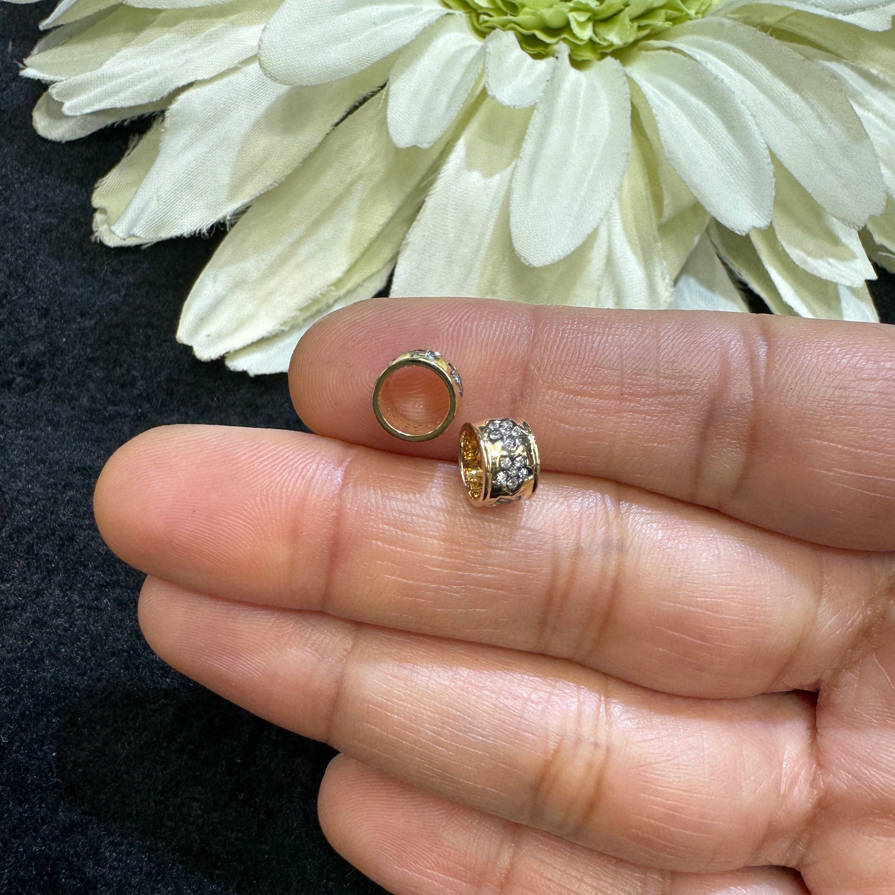14k Gold Diamond Star Rondelle Bead / Roundel Bead Charm 7x5mm