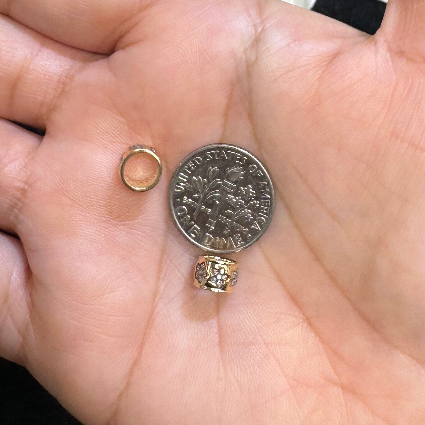 14k Gold Diamond Star Rondelle Bead / Roundel Bead Charm 7x3.60mm