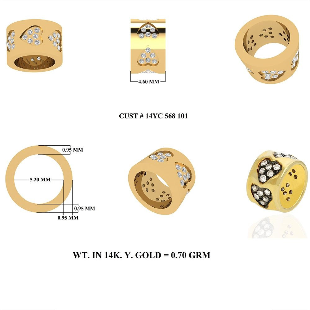 14k Gold Diamond Heart Rondelle Bead / Roundel Bead Charm 7x4.60mm
