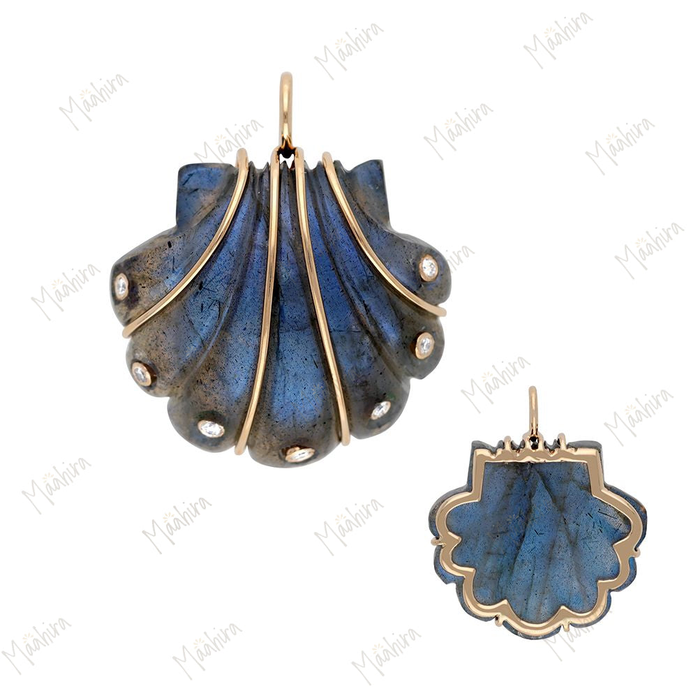 Diamond Labradorite Shell Pendant