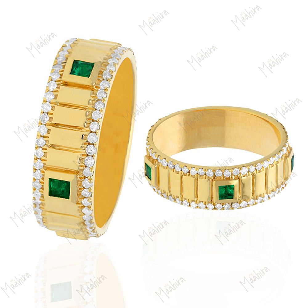 Diamond Emerald Band Ring - 7