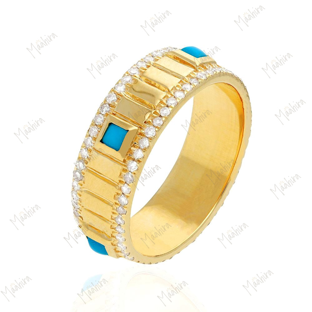 Diamond Turquoise Band Ring - 6