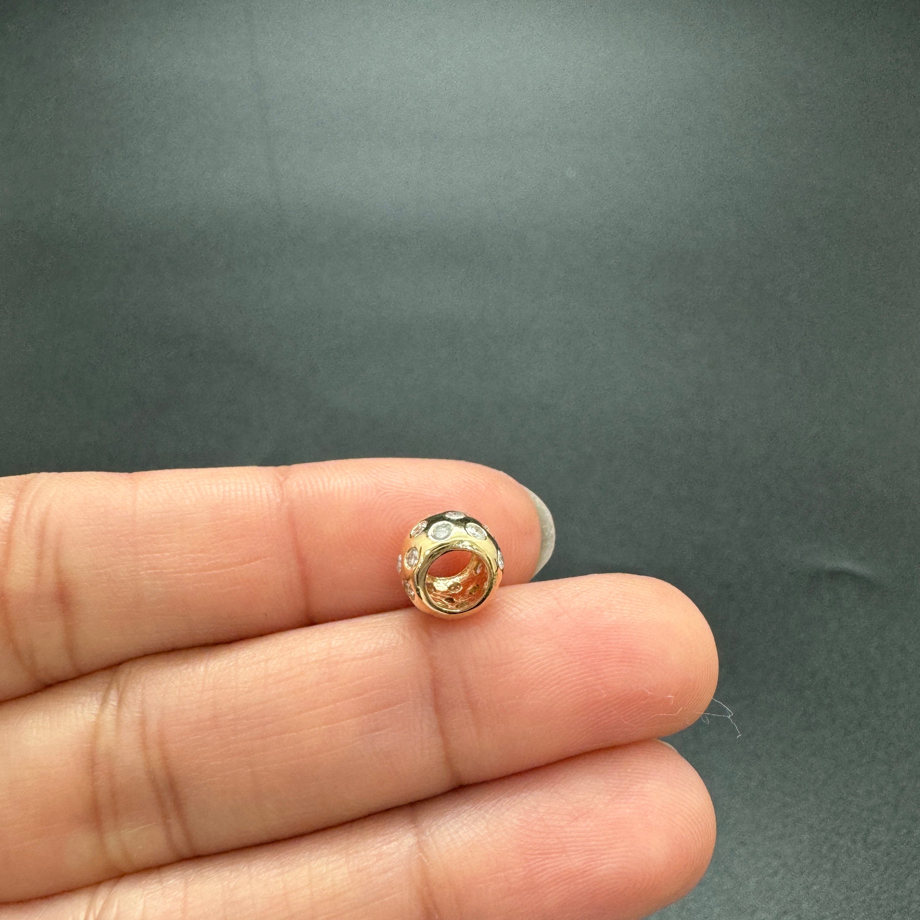 14k Gold Diamond Rondelle Bead / Roundel Bead Charm 6x7.50mm