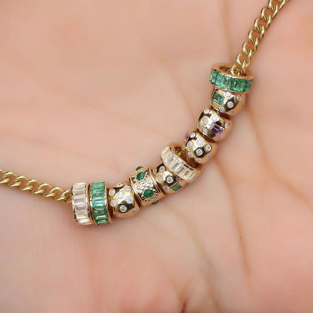 14k Gold Diamond & Emerald Rondelle Bead / Roundel Charm 5.80x7.50mm