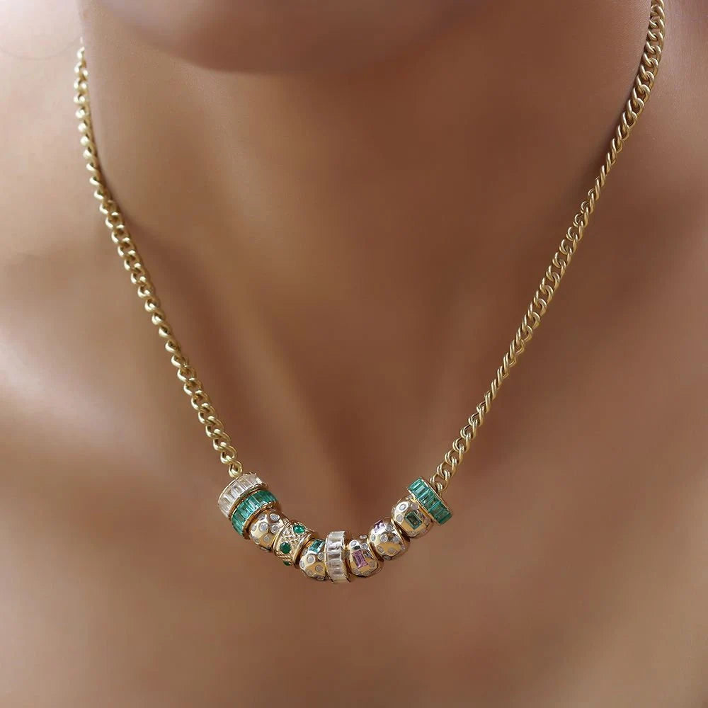 14k Gold Diamond & Emerald Rondelle Bead / Roundel Charm 5.80x7.50mm