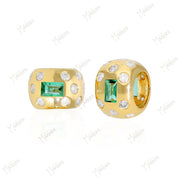 14k Gold Diamond & Emerald Rondelle Bead / Roundel Charm 5.80x7.50mm