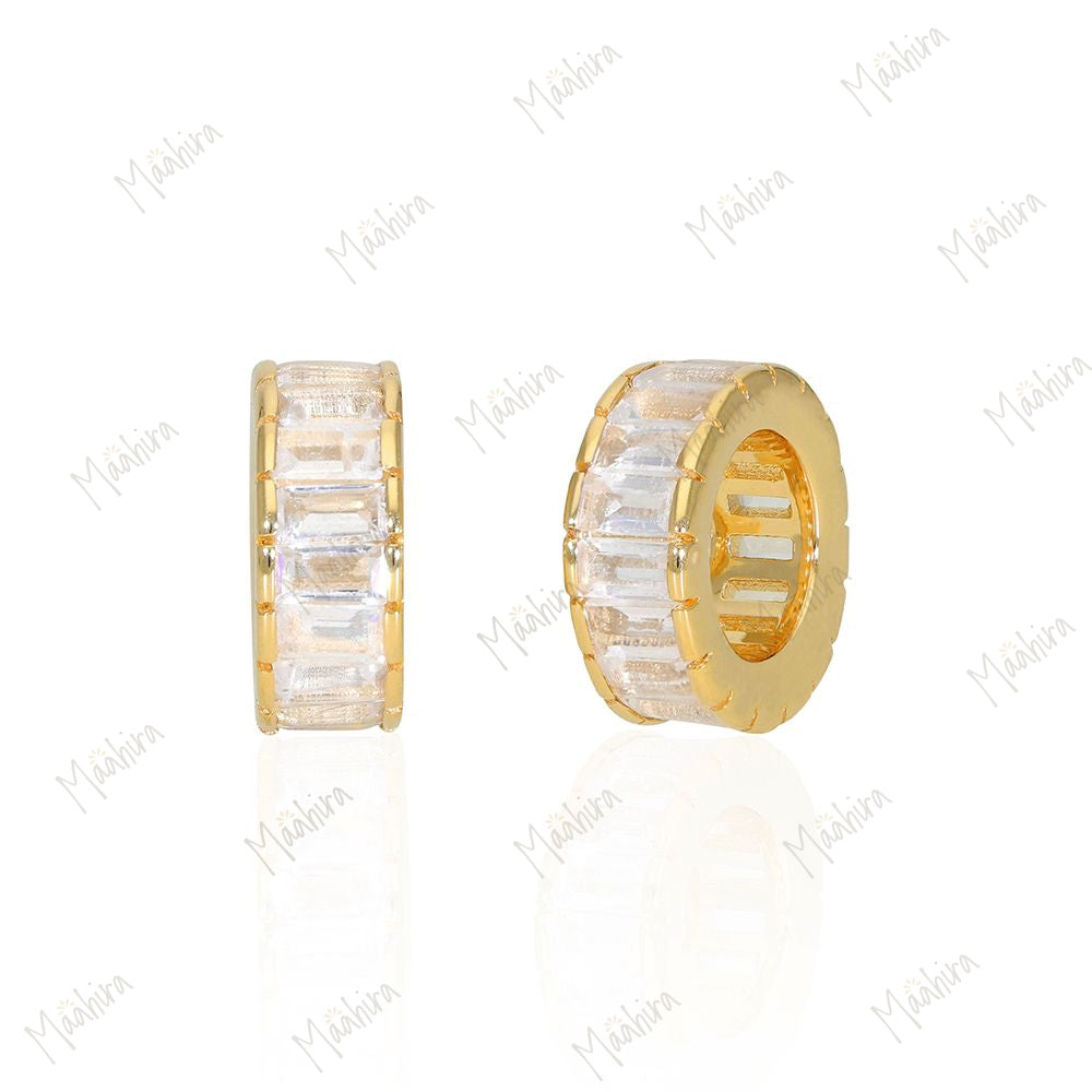 14k Gold Rondelle beads with Baguette Rainbow Moonstone Roundel Charm