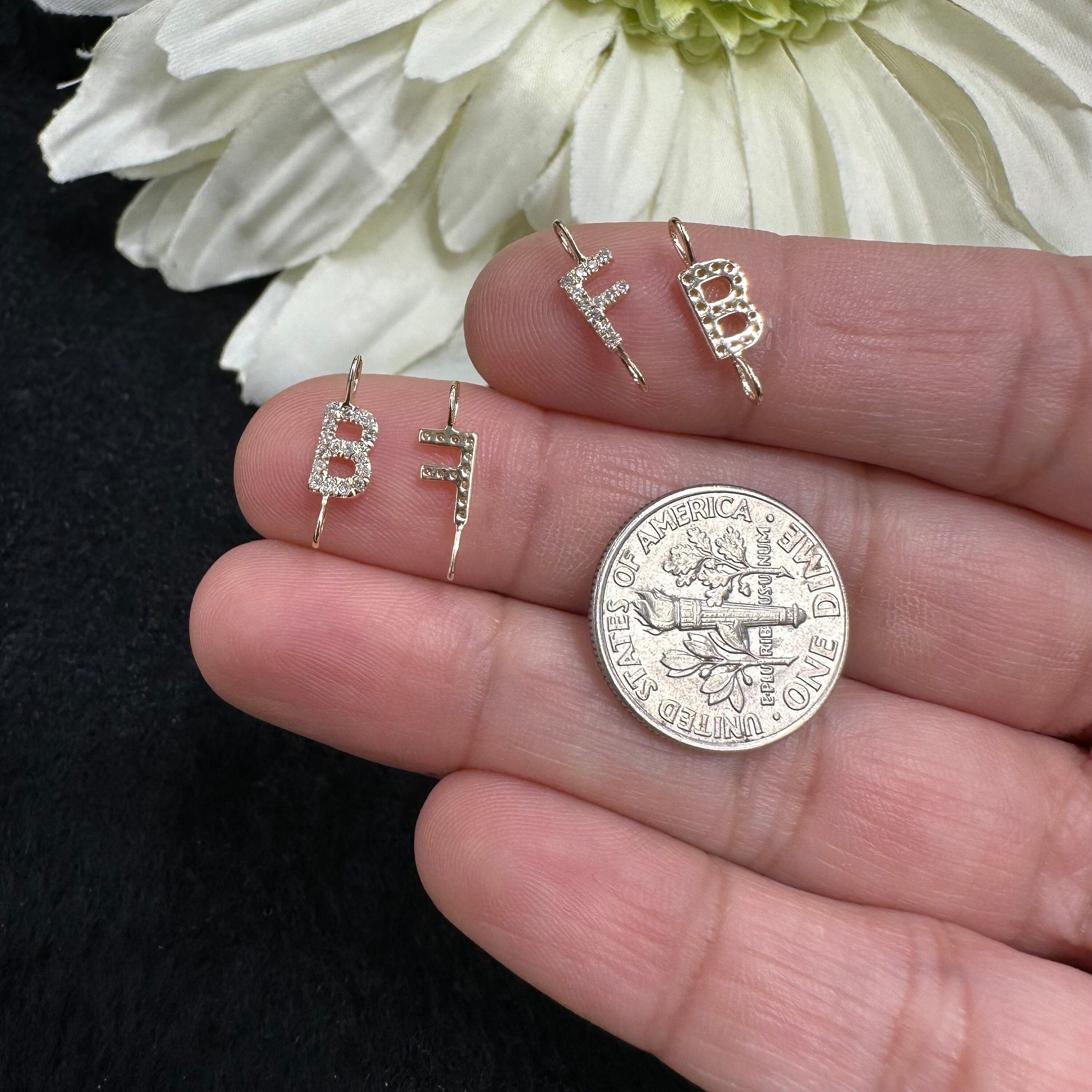 Diamond Charm Letter F (Two Loop) 8mm (JR 3mm)