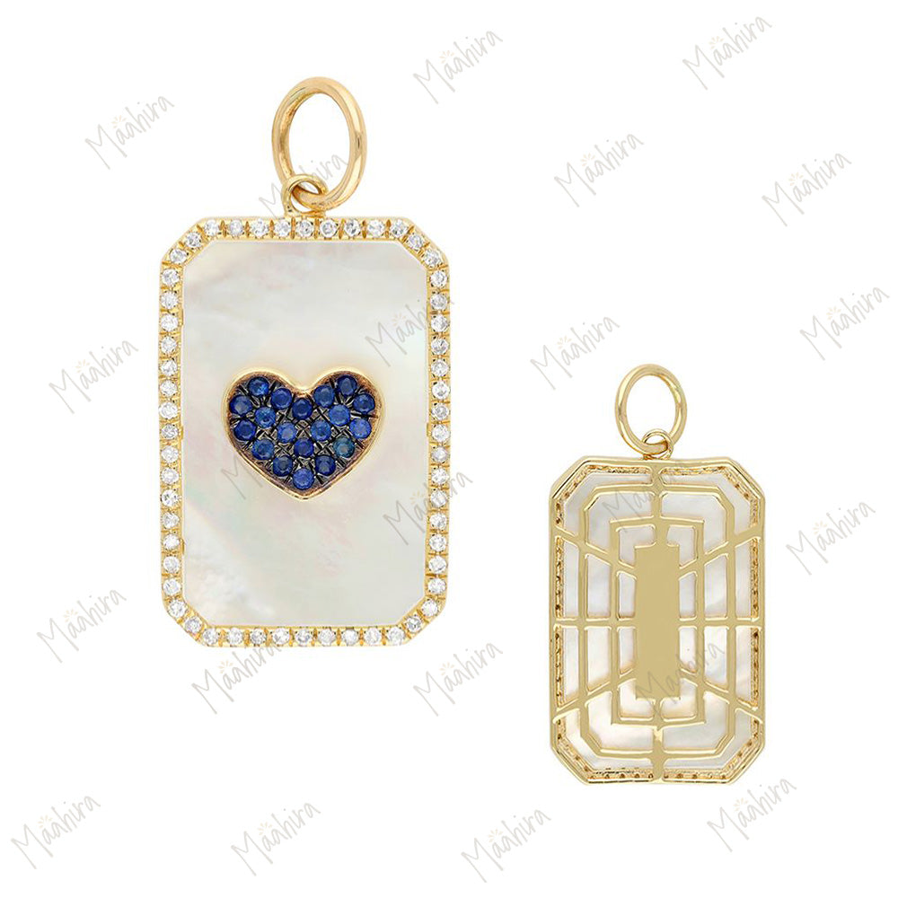 Diamond & Mother Of Pearl / Black Diamond Heart Pendant 24x10mm
