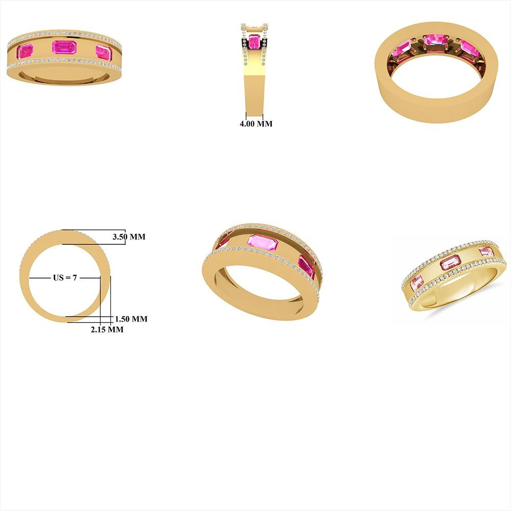 Diamond and Pink Sapphire Band Ring in US Size 7