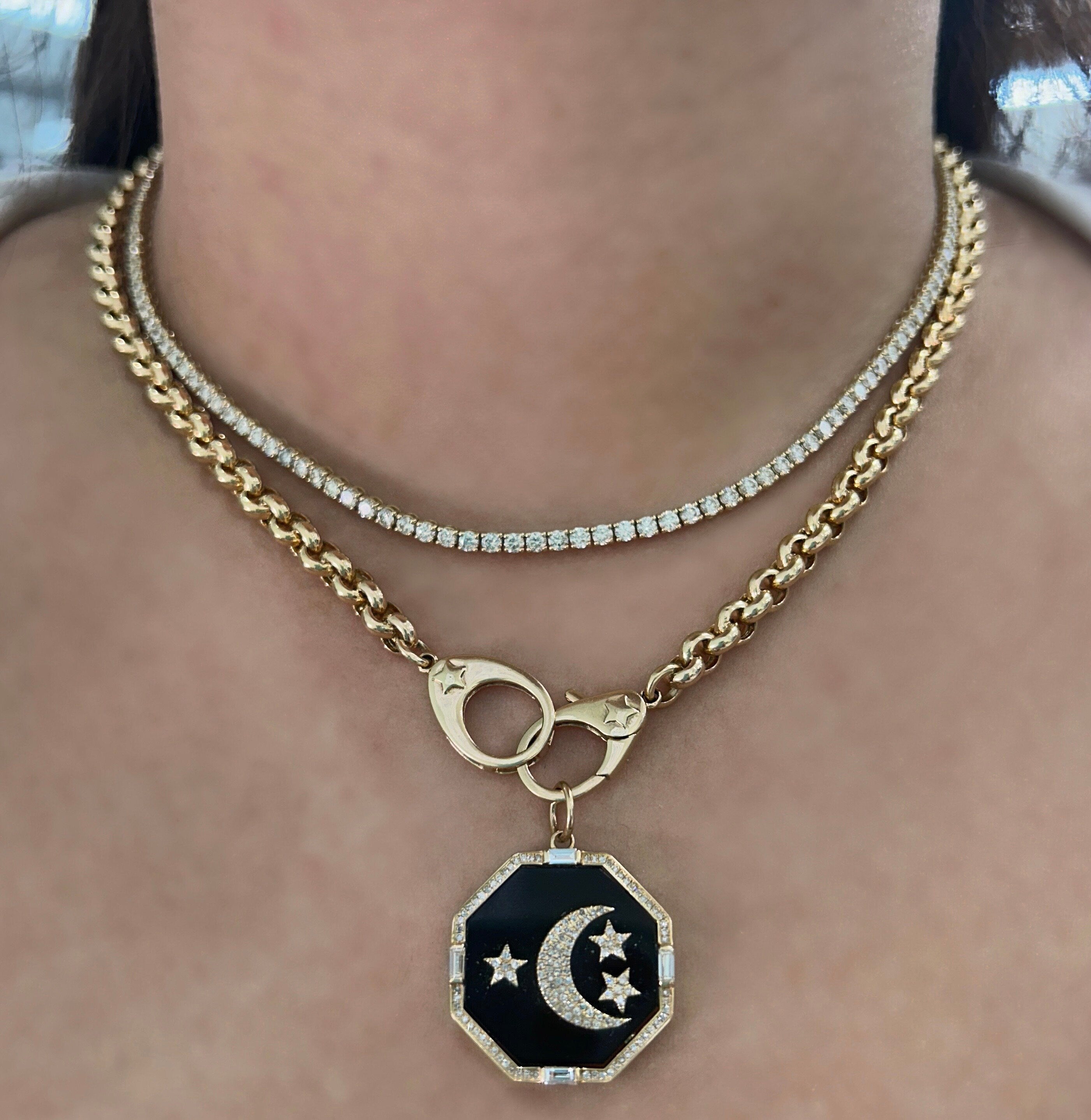 Diamond & Black Onyx Moon / Star Pendant 22.65mm