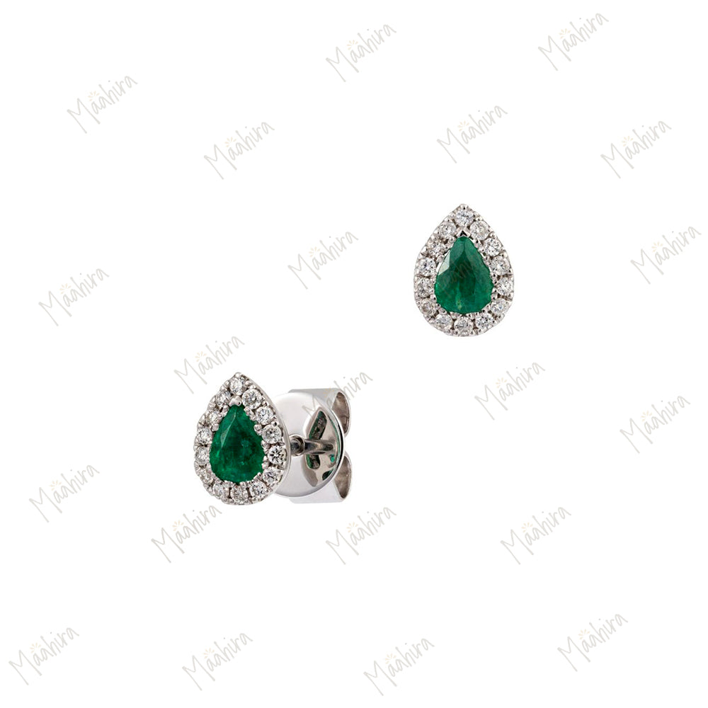 Pear Shape Emerald And Diamond Studs
